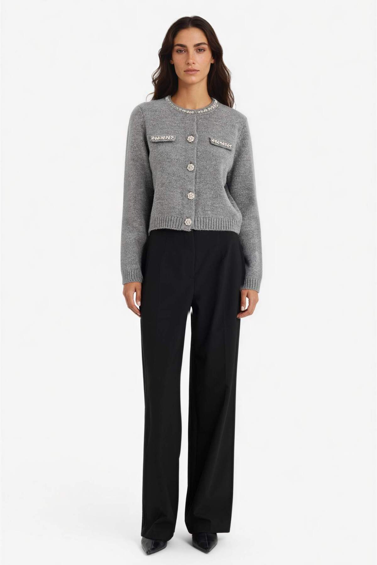 Defacto  Regular Fit Bisiklet Yaka İşlemeli Triko Hırka F3896AX25WN - Görsel 2