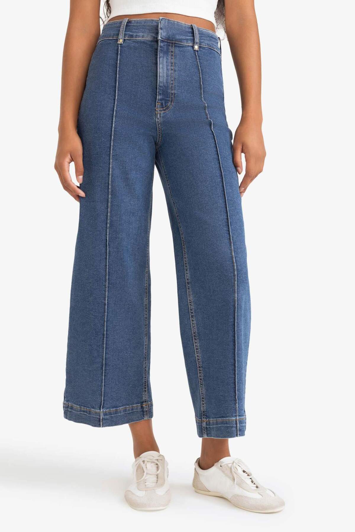 Defacto  Culotte Yüksek Bel Crop Fit Crop Jean Kar Yıkamalı Pantolon E9160AX25AU - Görsel 5