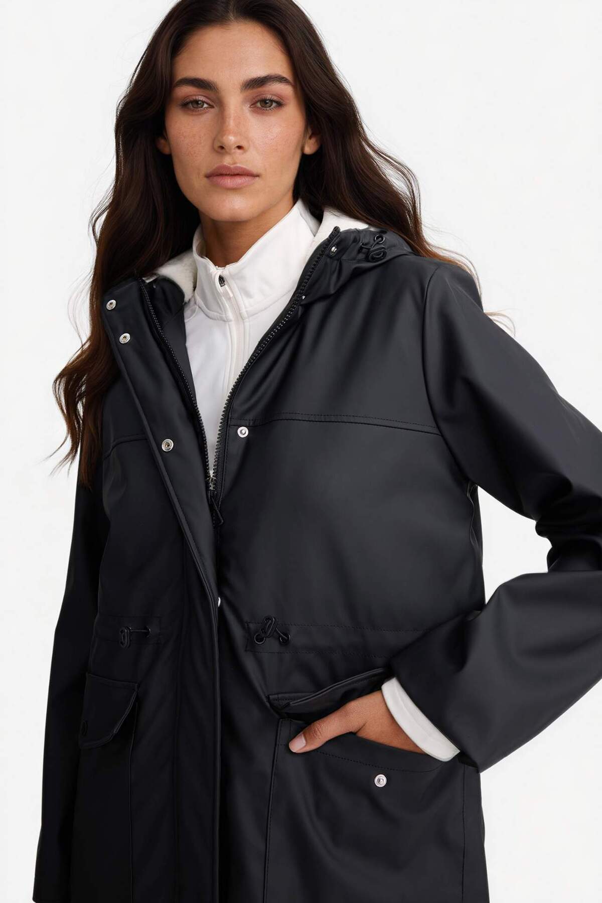 Defacto  Su Geçirmez Kapüşonlu Suni Deri Yağmurluk E8575AX25WN - Görsel 4