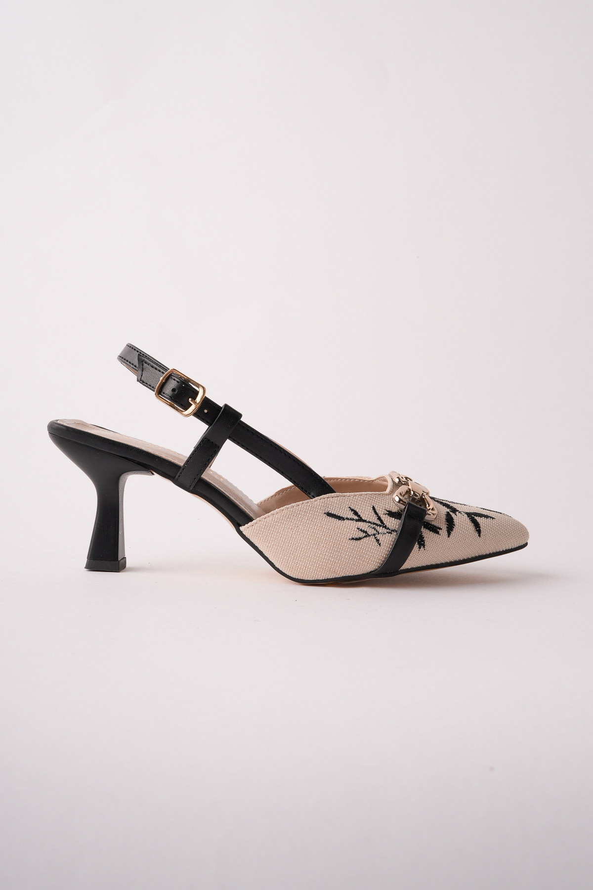 Moda Hanım  Kadın Siyah Keten Günlük Arkası Açık Topuklu Ayakkabı - Görsel 3