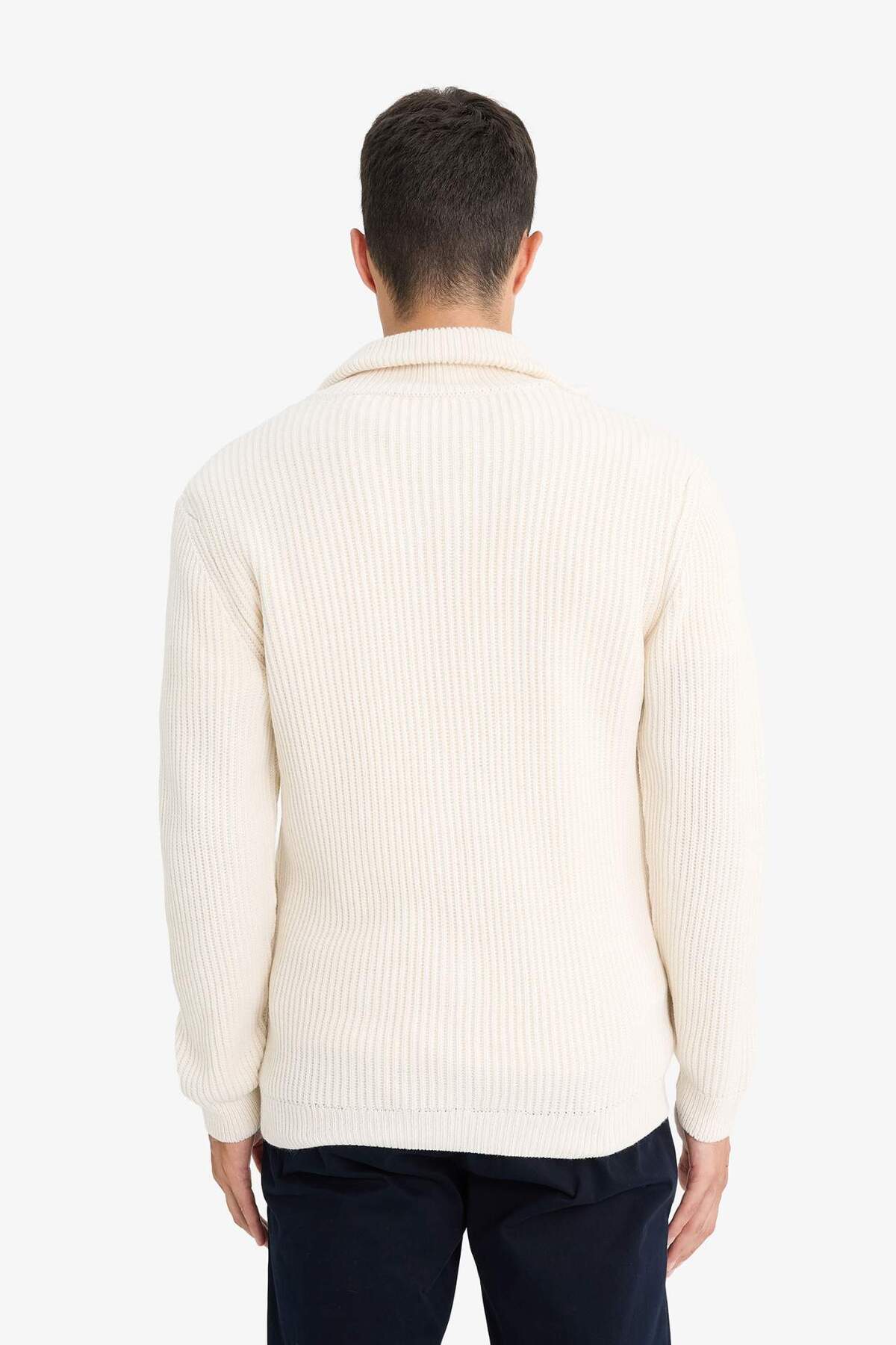 Defacto  Standart Fit Dik Yaka Fermuarlı Triko Hırka C9014AX25AU - Görsel 6