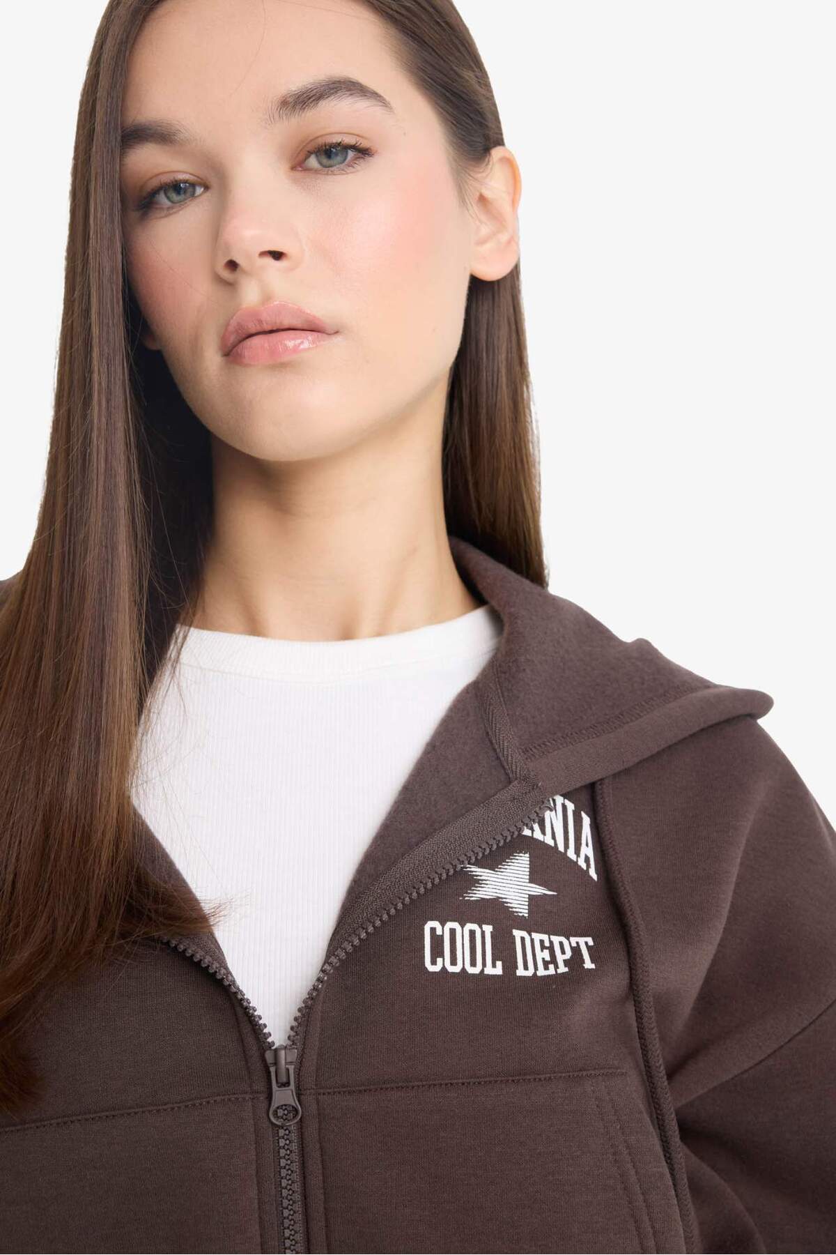 DeFacto Oversize Geniş Kalıp Kapüşonlu Sırt Baskılı Fermuarlı Sweatshirt E9583AX25WN görsel 6