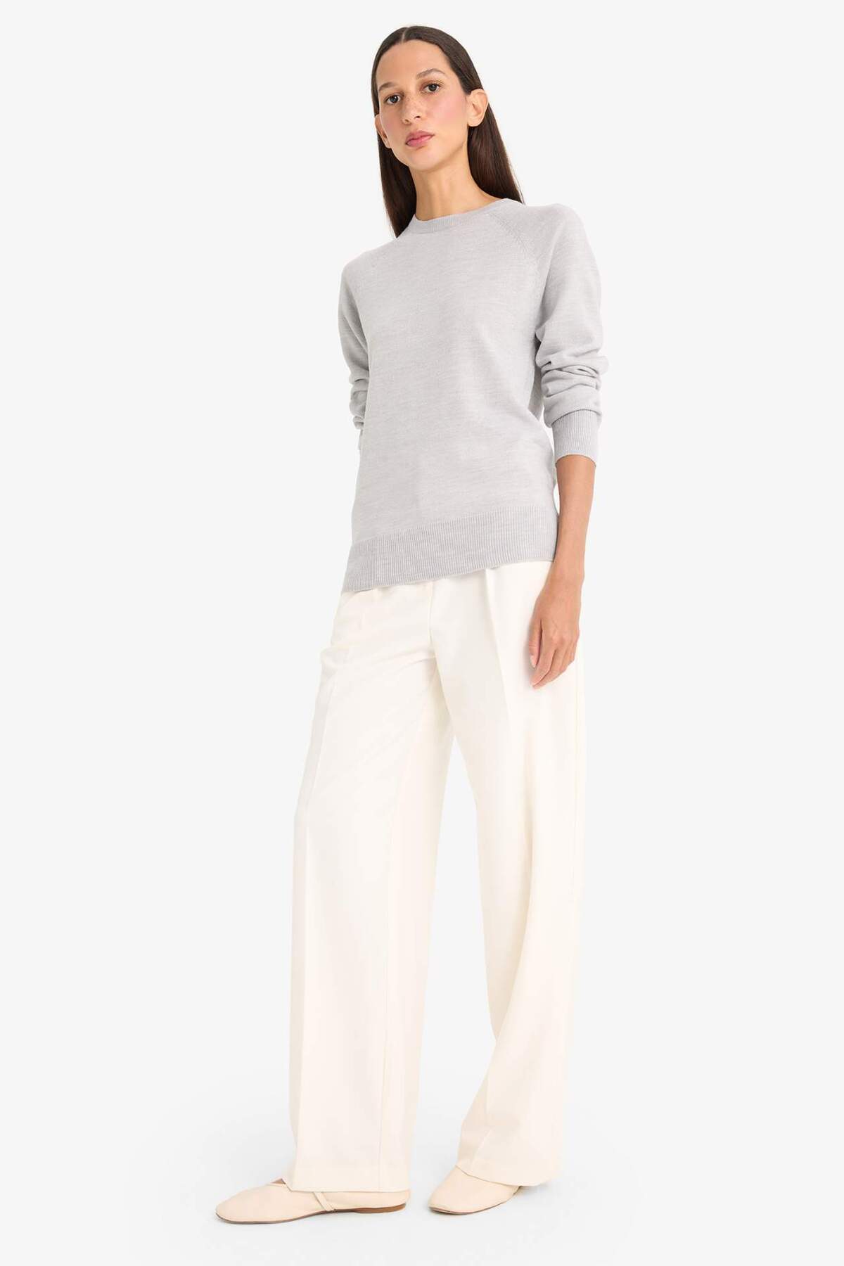 Defacto  Relax Fit Bisiklet Yaka Basic Düz Triko Kazak I6913AZ25WN - Görsel 2