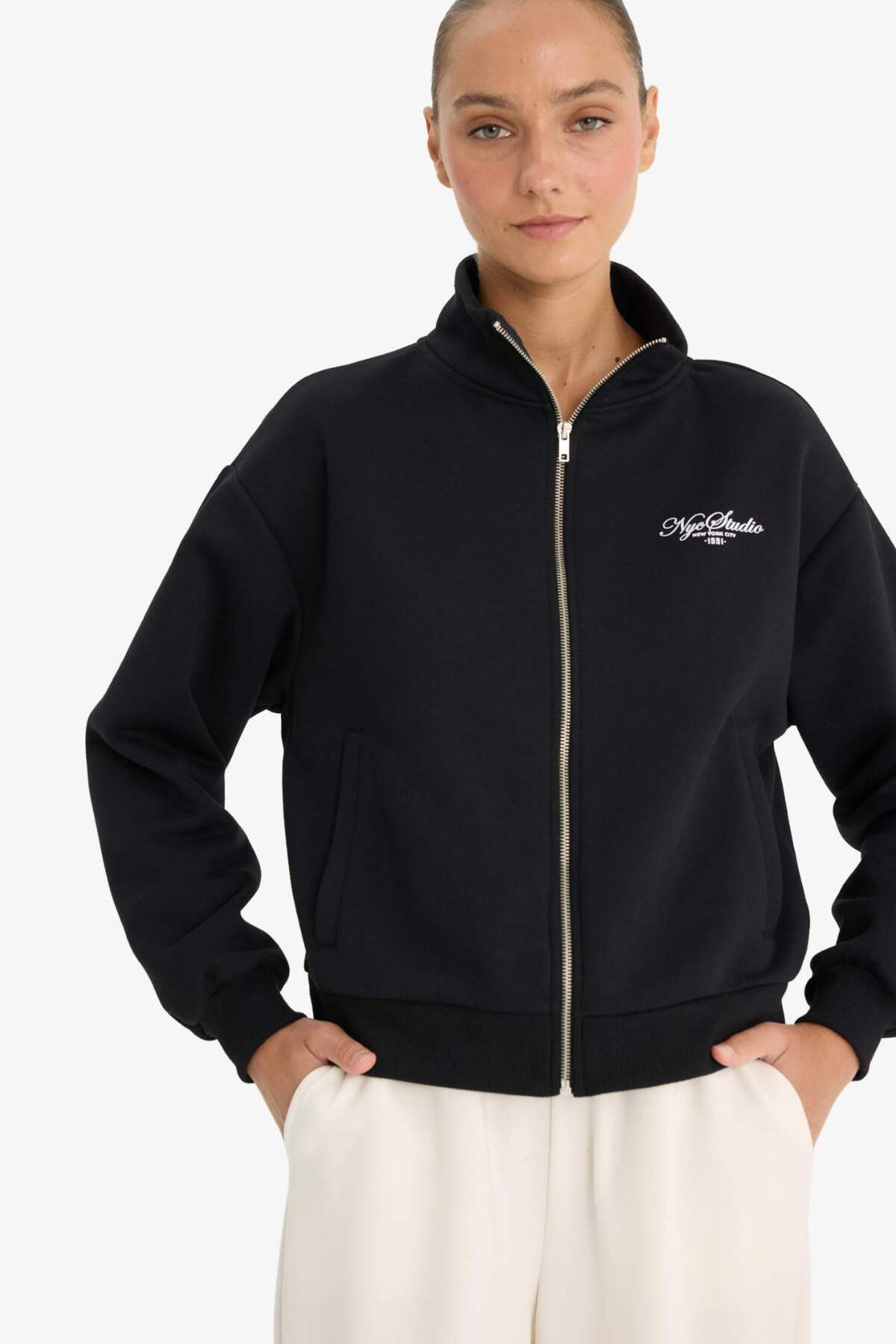 Defacto  Relax Fit Kolej Yaka Baskılı Bomber Hırka F0310AX25AU