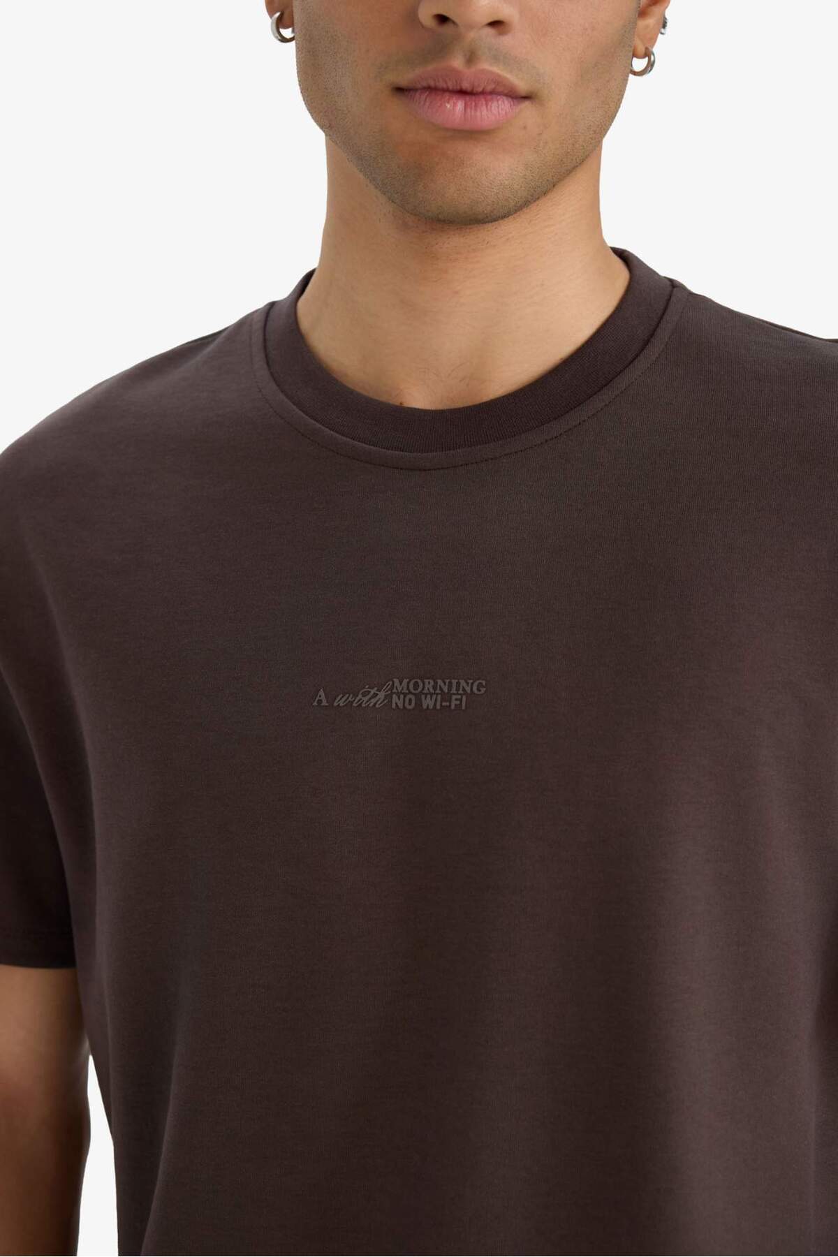 Defacto  Boxy Fit Bisiklet Yaka Baskılı Kısa Kollu Tişört F8590AX25HS - Görsel 5