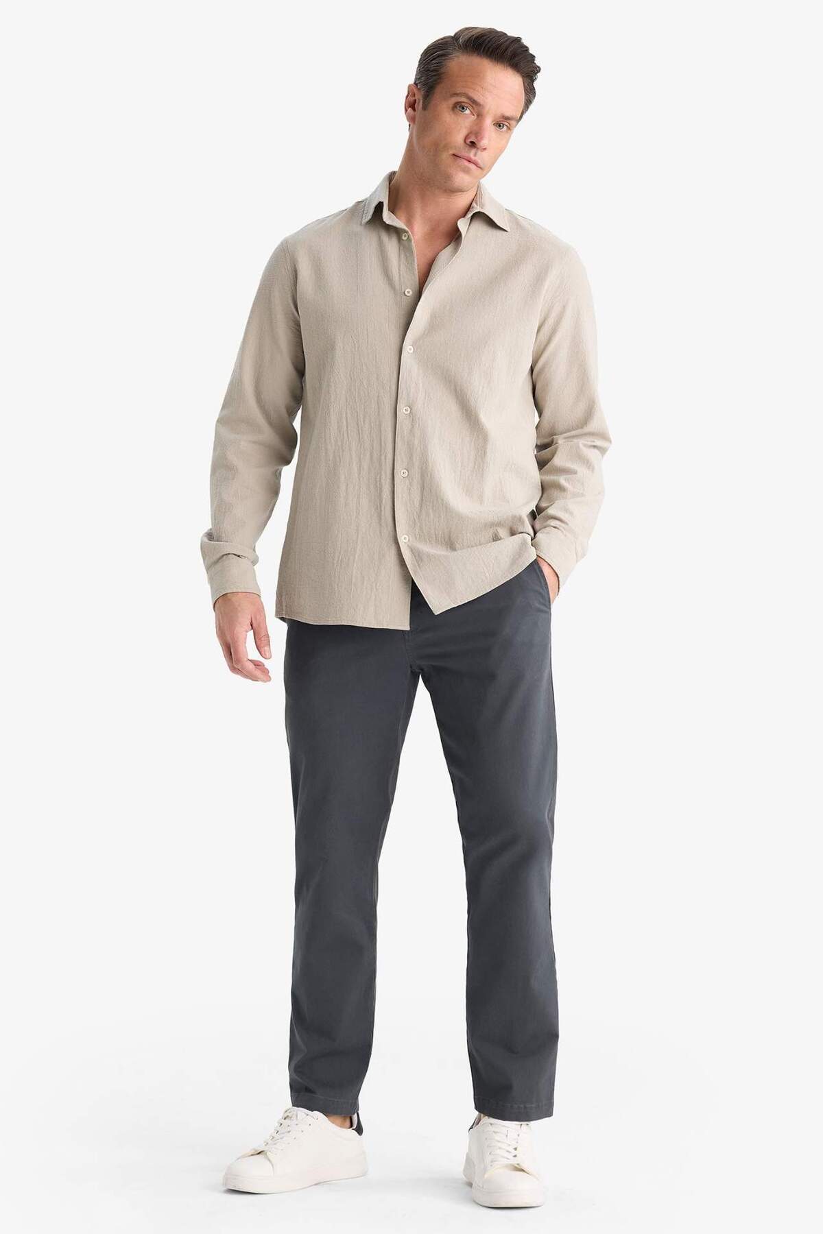 Defacto  Regular Fit Normal Kesim Cepli Düz Paça Chino Pantolon D7349AX25AU - Görsel 3