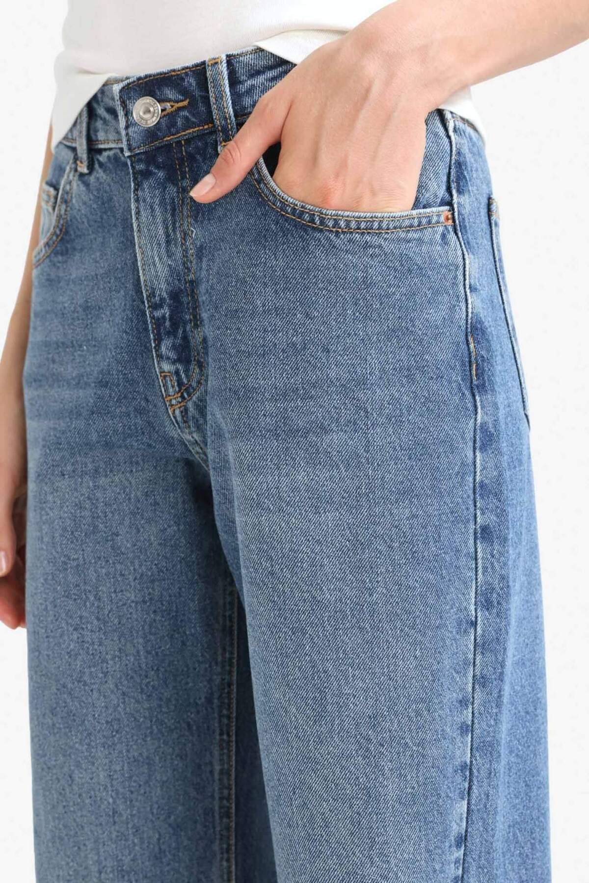 Defacto  Straight Wide Mavi Kadın Jean Pantolon E9130AX/NM28 - Görsel 6