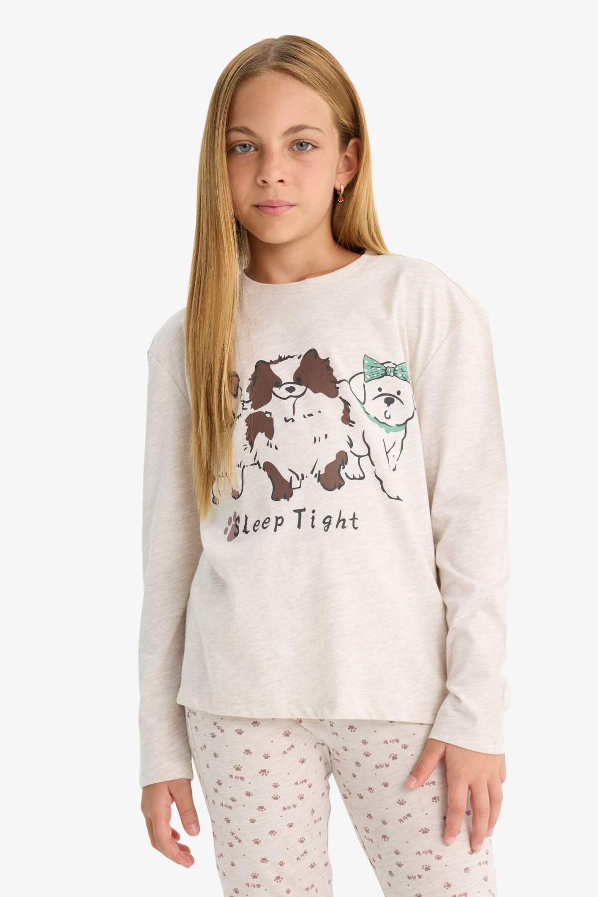 Defacto Pijama Takımı Köpek Baskılı Uzun Kollu Üst Desenli Uzun Alt Kız Çocuk F1084A825AU fotoğrafı 4 (önizleme)