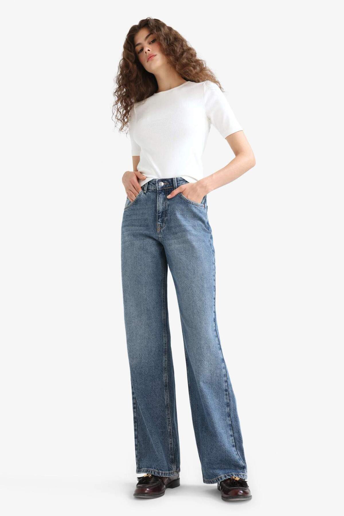 Defacto  Straight Wide Mavi Kadın Jean Pantolon E9130AX/NM28 - Görsel 3