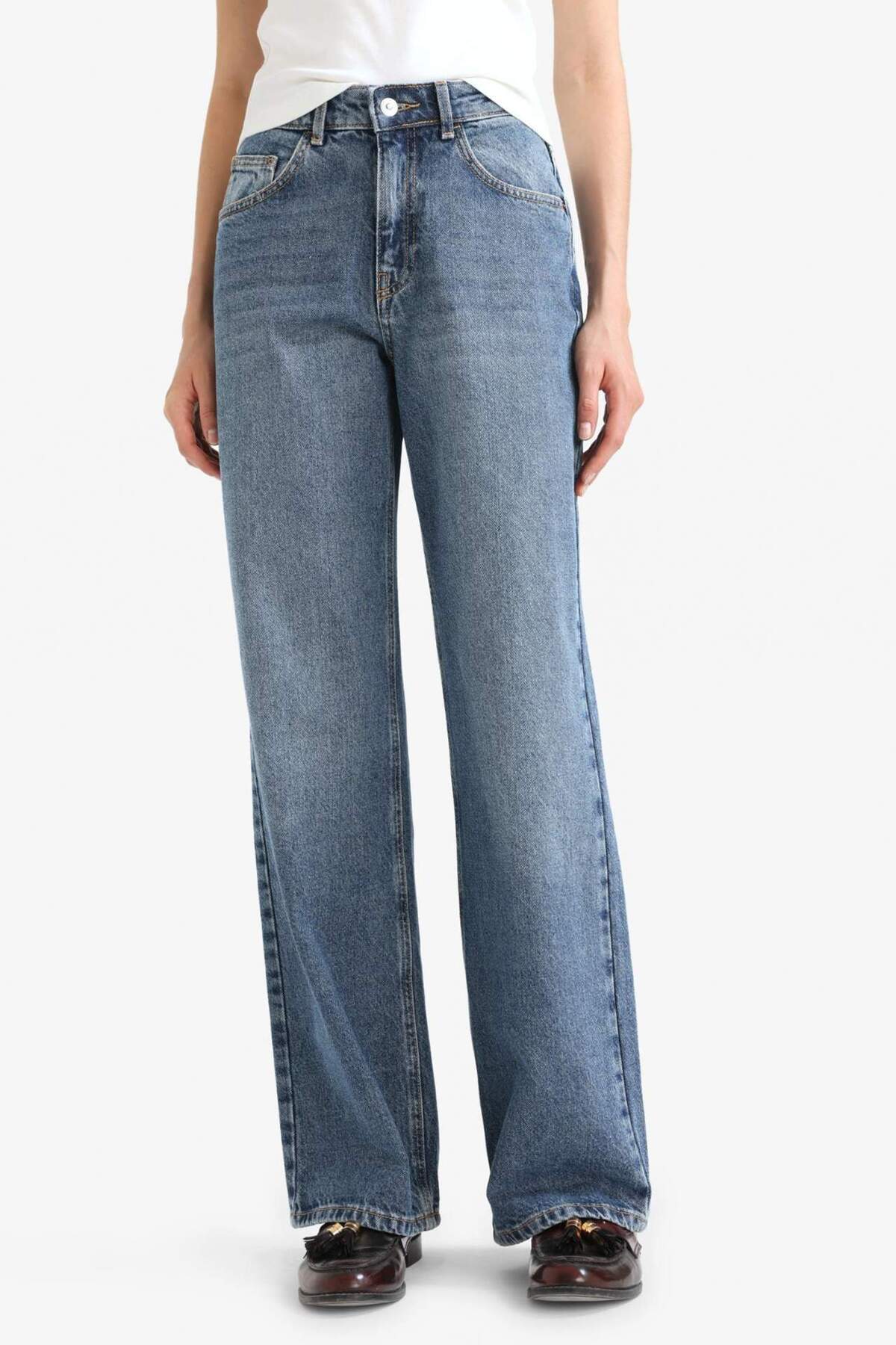 Defacto  Straight Wide Mavi Kadın Jean Pantolon E9130AX/NM28 - Görsel 5