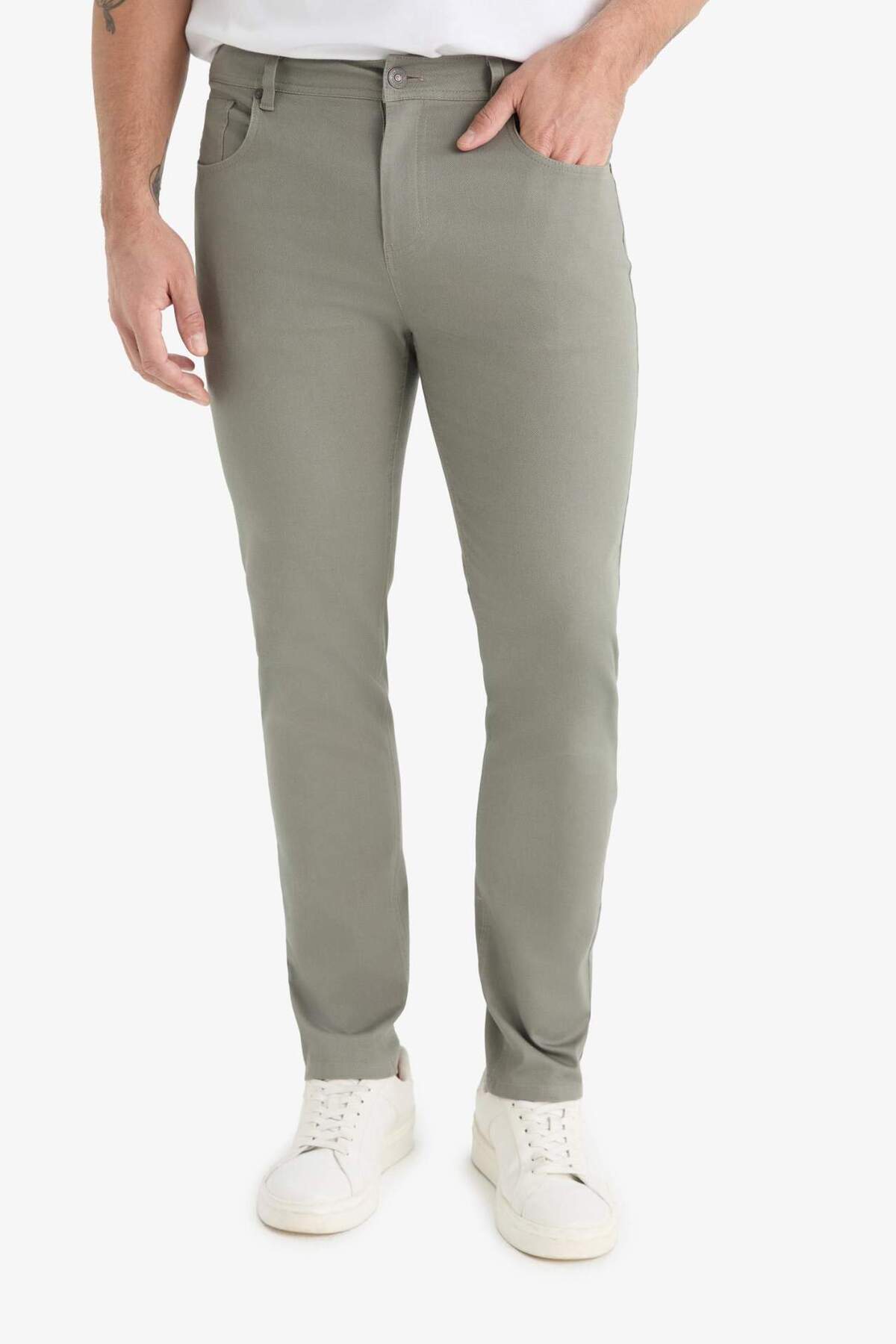 Slim Fit Dar Kesim Dar Paça Cepli Dokulu Pantolon E7959AX25AU — خاکستری — تصویر 4 از 6