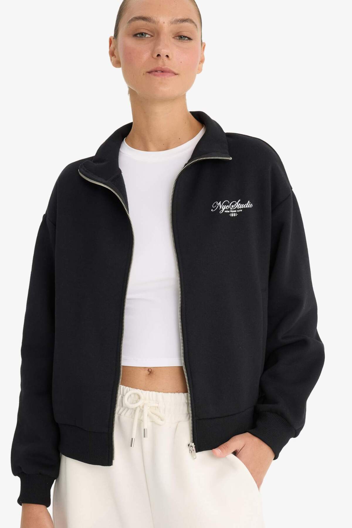 Defacto  Relax Fit Kolej Yaka Baskılı Bomber Hırka F0310AX25AU - Görsel 4