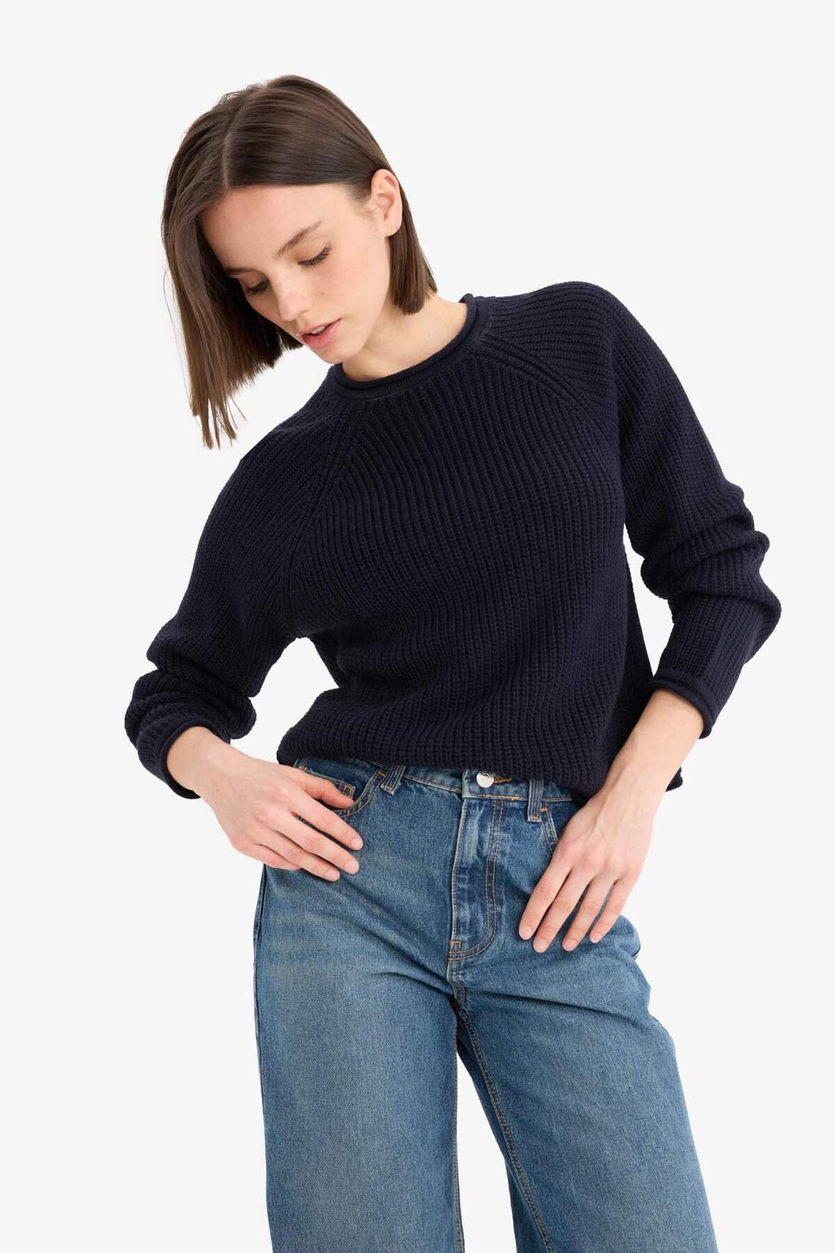 Defacto  Regular Fit Bisiklet Yaka Triko Kazak L2567AZ25WN - Görsel 3