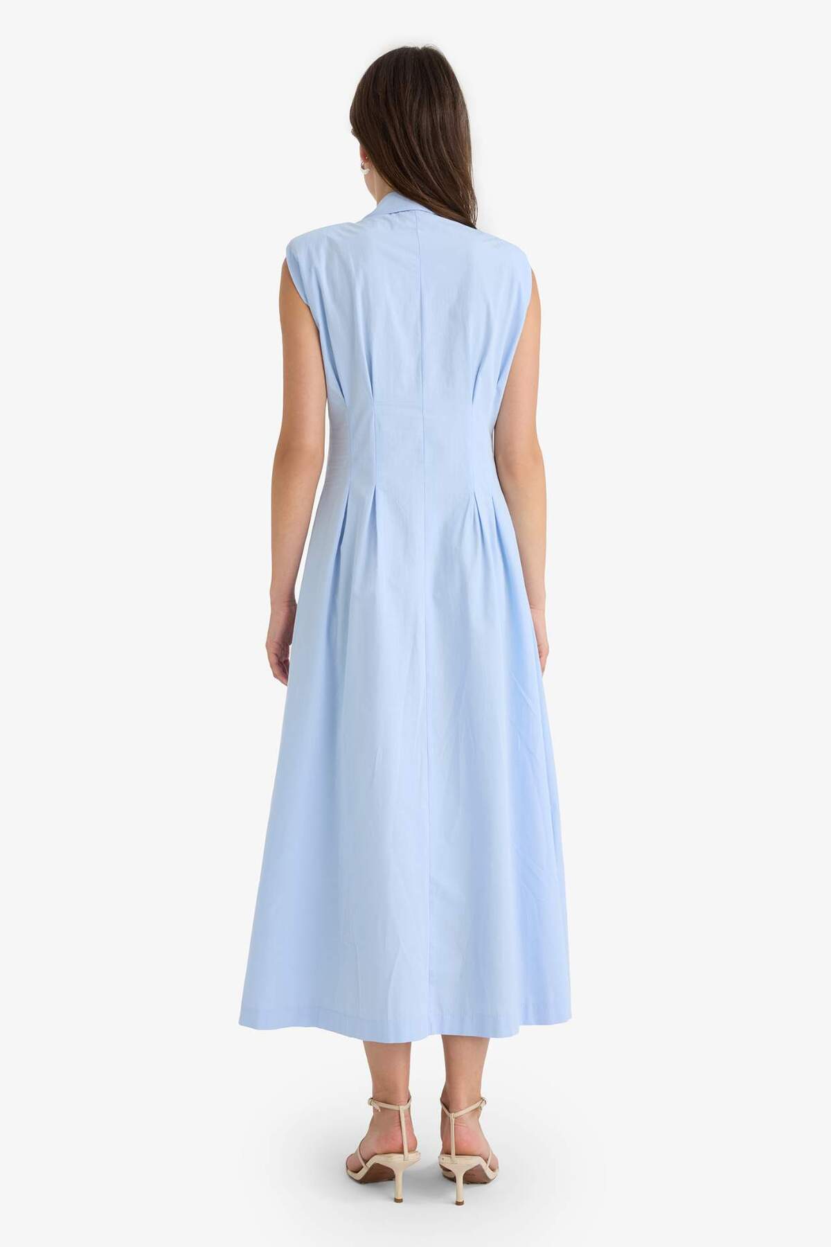 Defacto  %100 Pamuk Flare Fıt Poplin Kolsuz Midi Elbise F7301AX25AU - Görsel 7