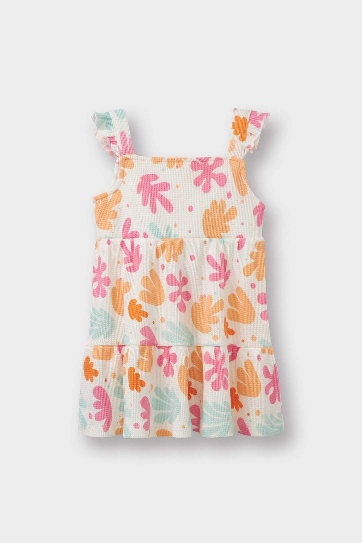 Defacto Çiçekli Askılı Waffle Yazlık Elbise Kız Bebek C9620A524SM fotoğrafı 3 (önizleme)