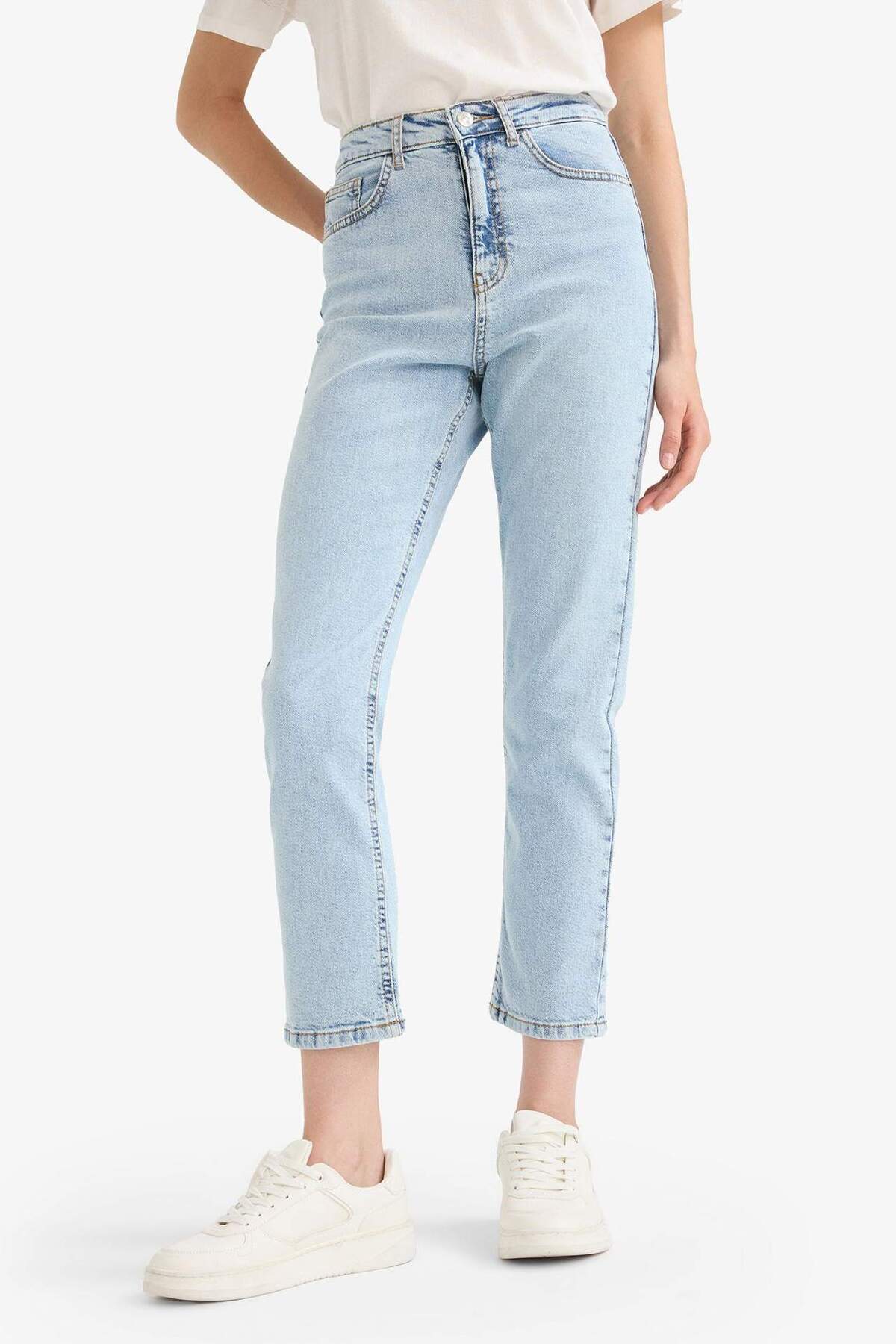 Defacto  Mary Vintage Straight Fit Yüksek Bel Bilek Boy Jean Yıkamalı Pantolon E9817AX25AU - Görsel 3