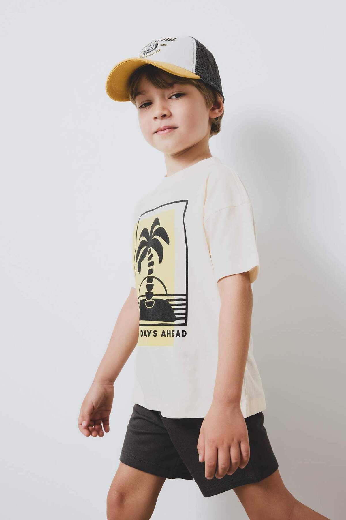 Defacto 2'li Takım Palmiye Desenli Kısa kollu Tişört Beli Lastikli Şort Erkek Bebek E1200A525SM fotoğrafı 5 (önizleme)