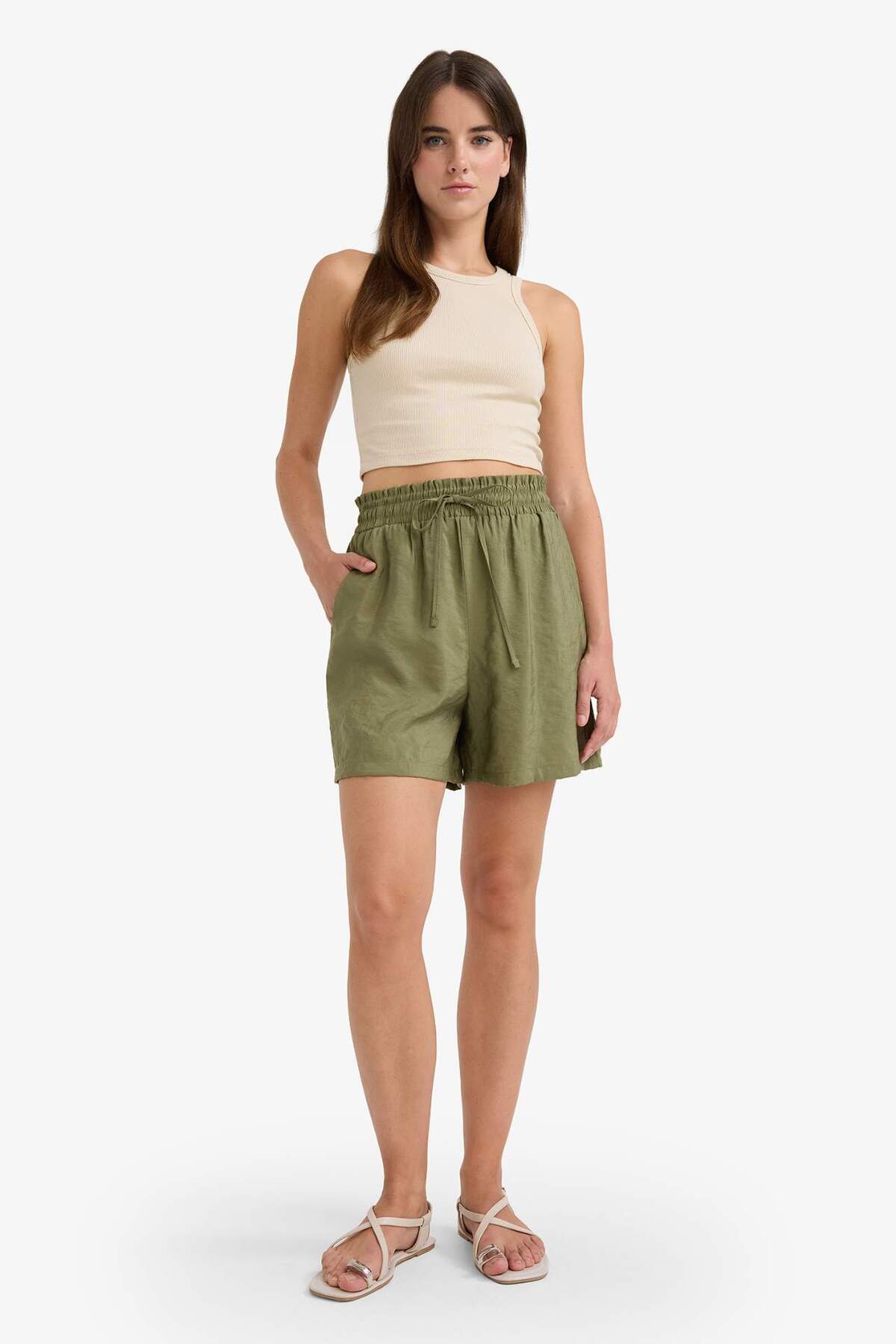 DeFacto Elastische Shorts mit hoher Taille und geradem Bein F0487AX25SM