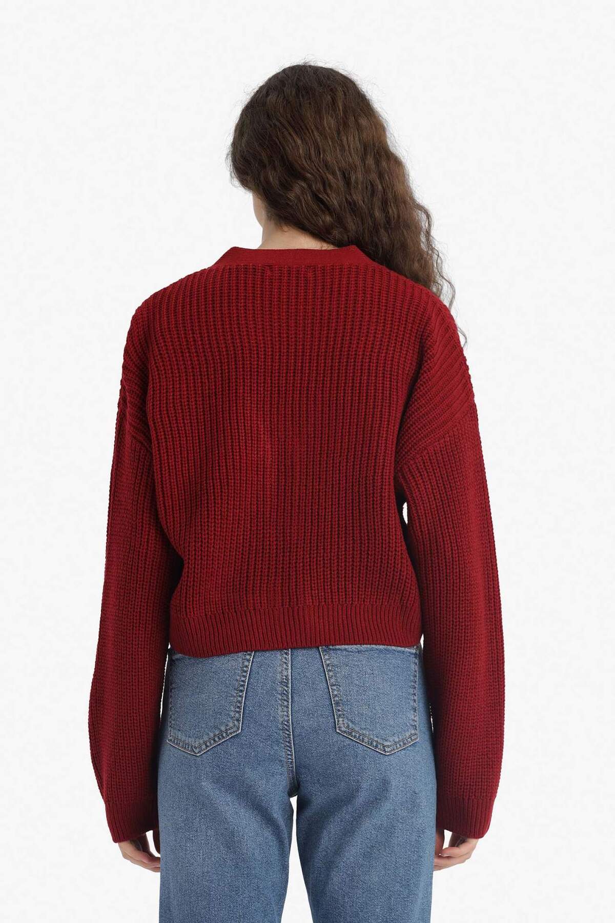 Defacto  Regular Fit V Yaka Düğmeli Triko Hırka U2052AZ25WN - Görsel 8