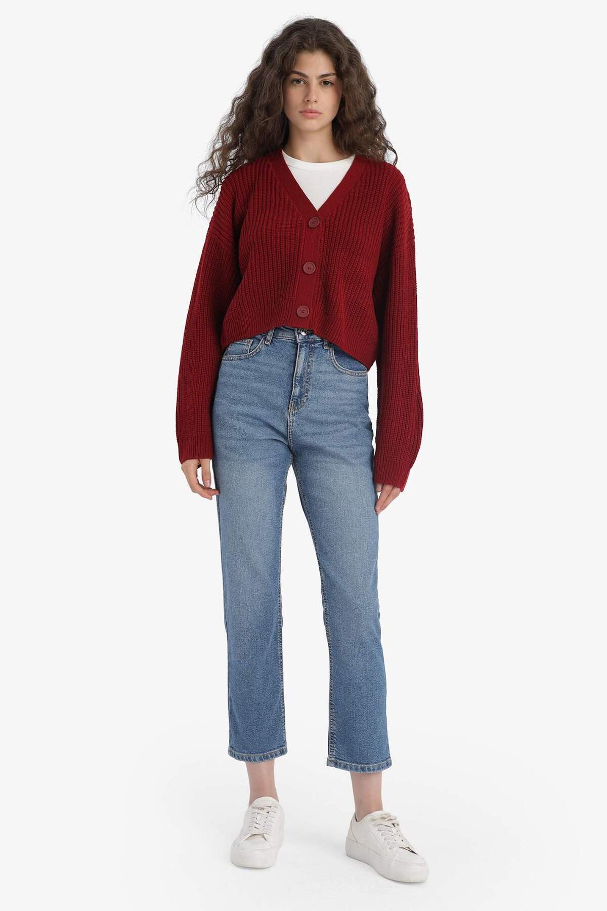 Defacto  Regular Fit V Yaka Düğmeli Triko Hırka U2052AZ25WN - Görsel 2