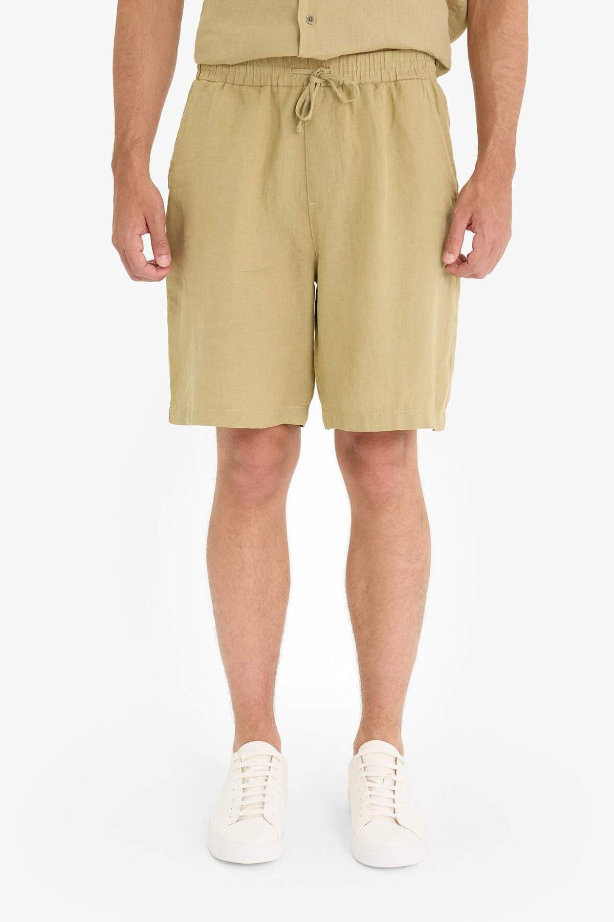 DeFacto %100 Keten Relax Fit Bermuda Şort F4599AX25HS görsel 5