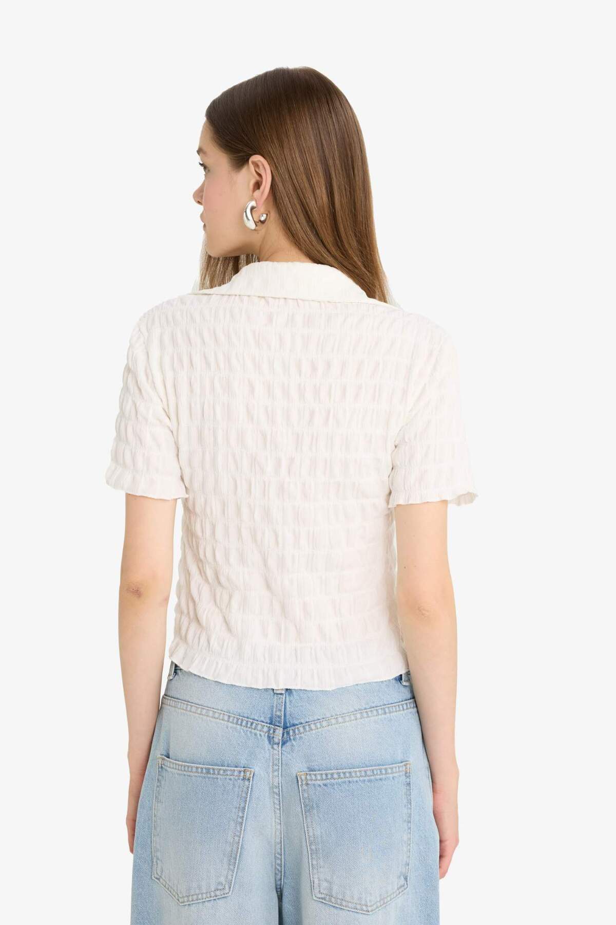 Defacto  Fitted Dokulu Kısa Kollu Gömlek F4847AX25HS - Görsel 6