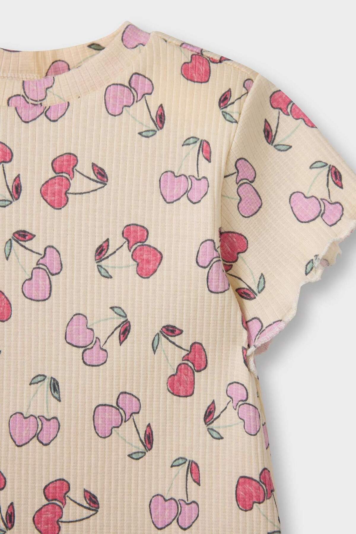 Defacto 2'li Takım Desenli Fitilli Kaşkorse Kısa Kollu Tişört Şort Kız Bebek E0724A525SM fotoğrafı 5 (önizleme)