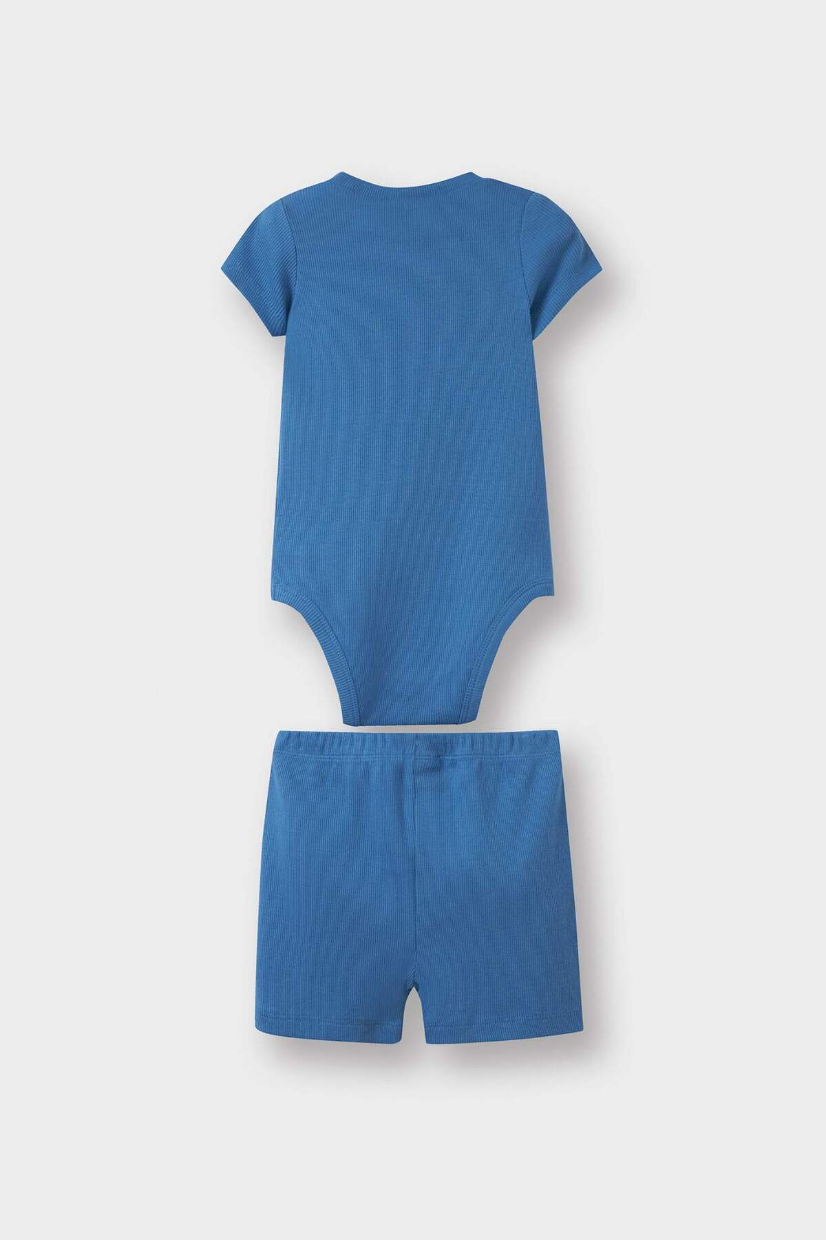 Defacto 2'li Takım Dinozor Baskılı Fitilli Kaşkorse Kısa Kollu Çıtçıtlı Body Şort Erkek Bebek E8228A525SM fotoğrafı 4 (önizleme)