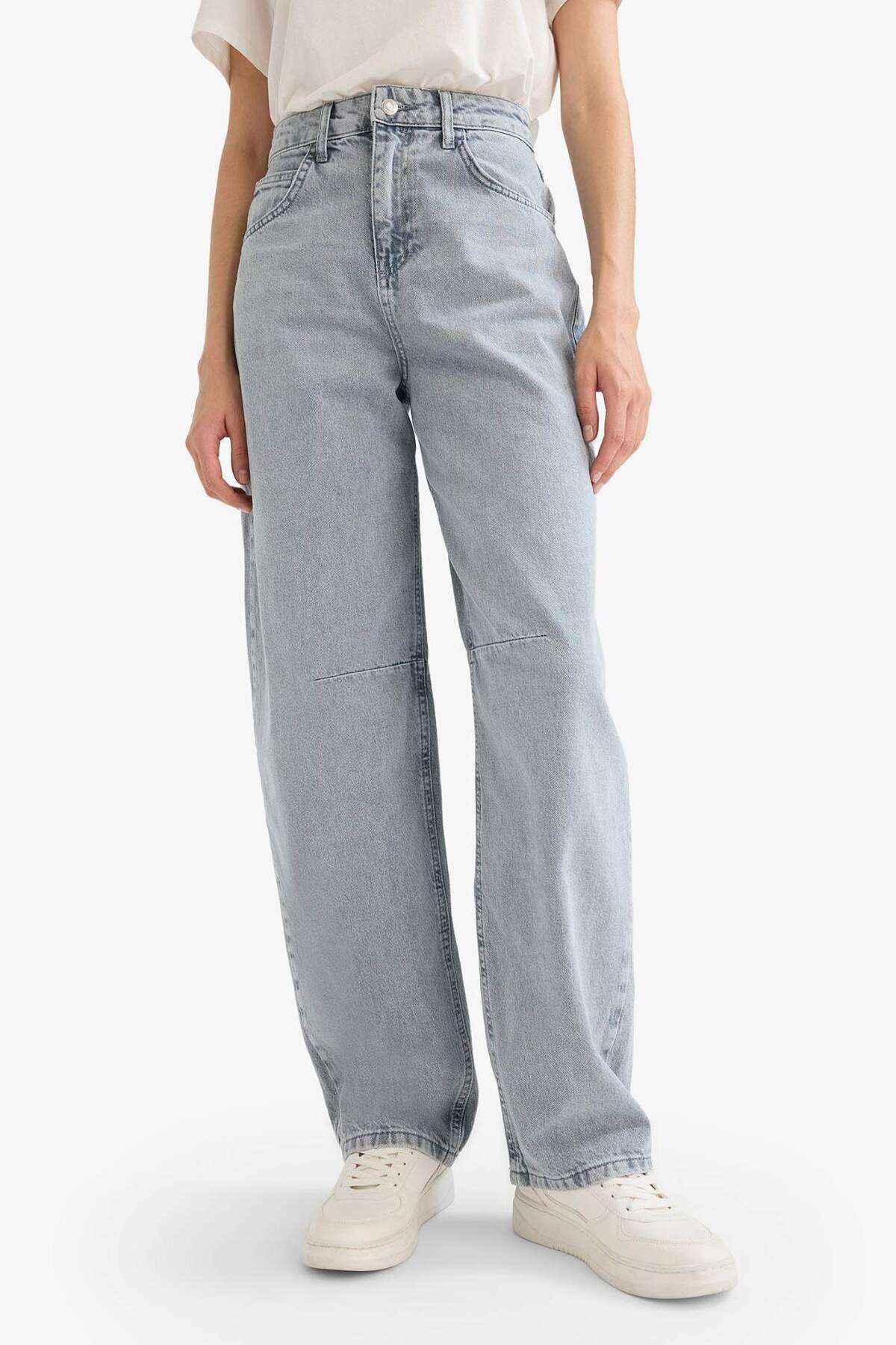 Defacto  %100 Pamuk Baggy Fıt Yüksek Bel Uzun Jean Pantolon E3186AX25SP - Görsel 4
