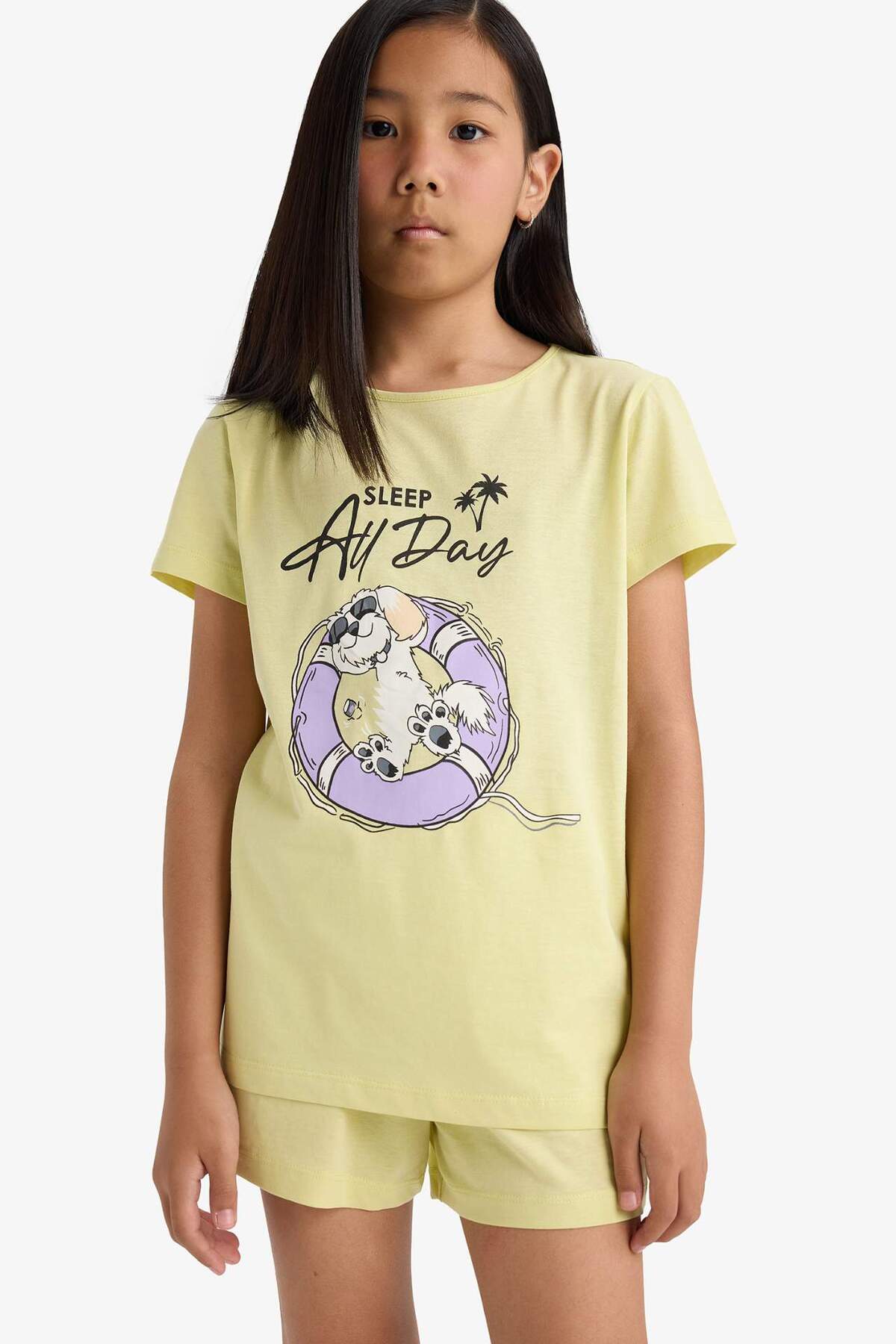 Defacto %100 Pamuklu Baskılı Beli Lastikli Pijama Takımı Kız Çocuk E0666A825HS fotoğrafı 3 (önizleme)