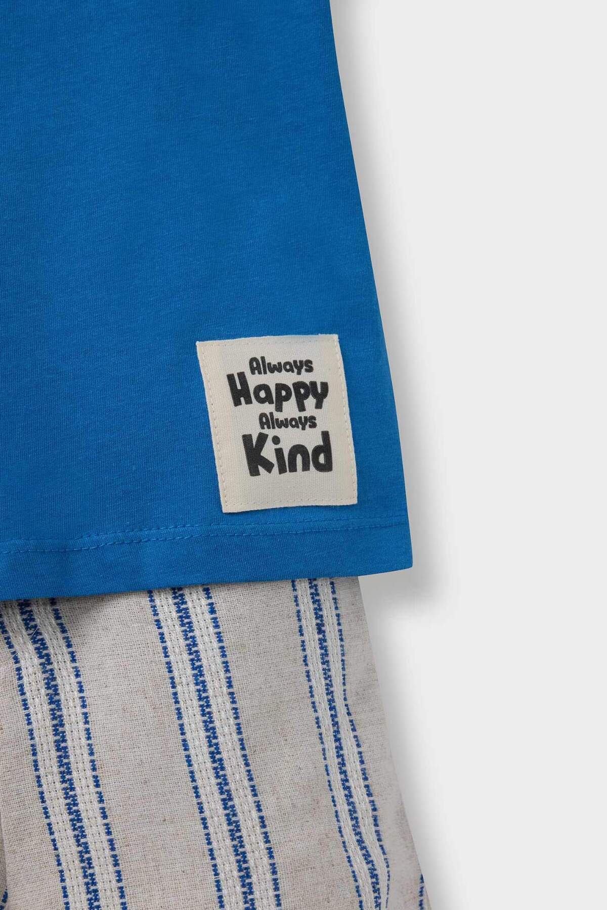 Defacto 2'li Takım Kısa Kollu Tişört Çizgili Beli Lastikli Şort Erkek Bebek E9033A525SM fotoğrafı 3 (önizleme)