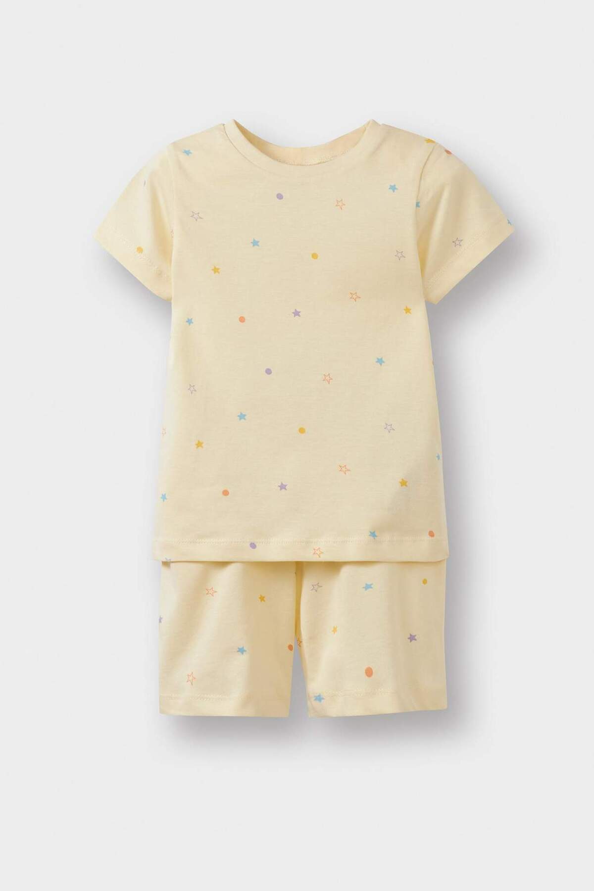 Defacto %100 Pamuklu Yıldız Desenli Beli Lastikli 4lü Pijama Takımı Kız Bebek E1555A525HS fotoğrafı 7 (önizleme)