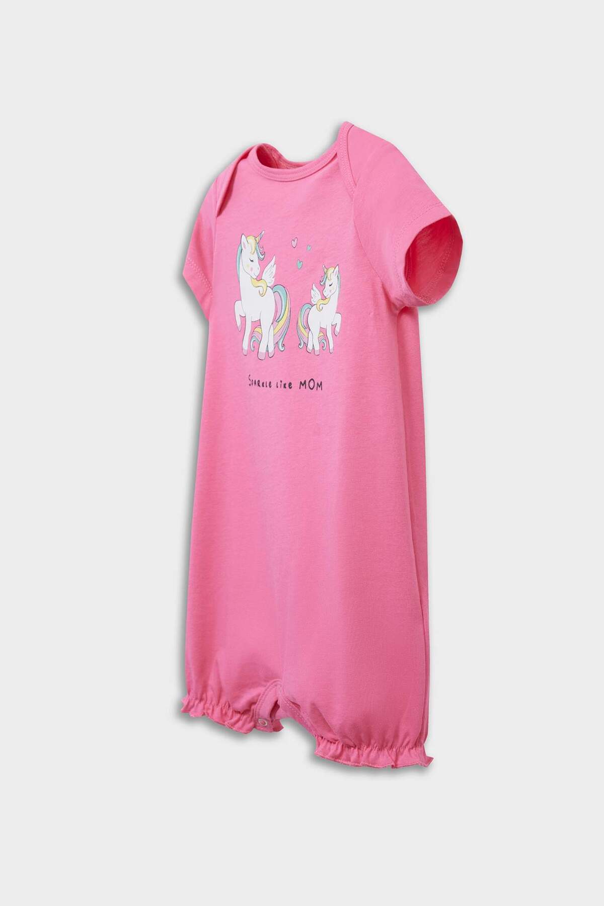 Defacto Unicorn Baskılı Penye 2'li Kısa Kollu Tulum Kız Bebek Yenidoğan E4025A525HS fotoğrafı 3 (önizleme)