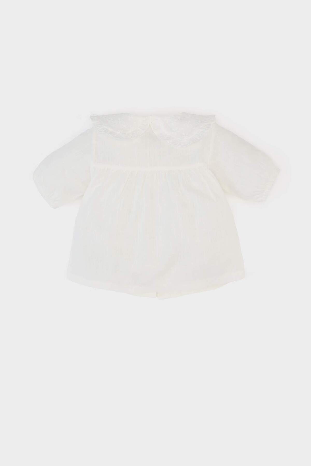 Defacto Dantel Yaka Flamlı Poplin Kısa Kollu Gömlek Kız Bebek E8379A525SM fotoğrafı 3 (önizleme)