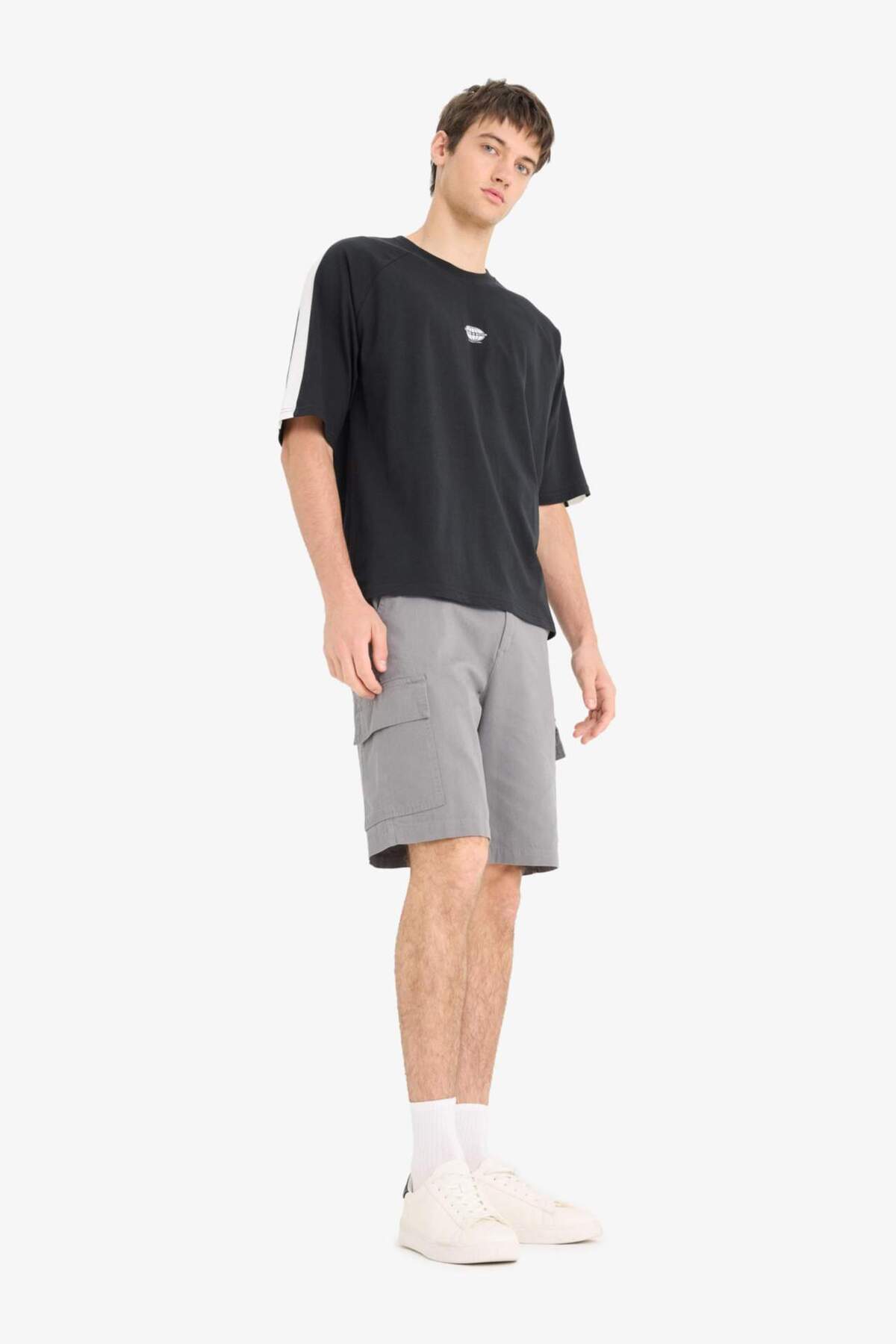 100% Cotton Regular Cargo Bermuda Shorts with Pocket E1708AX25SM
