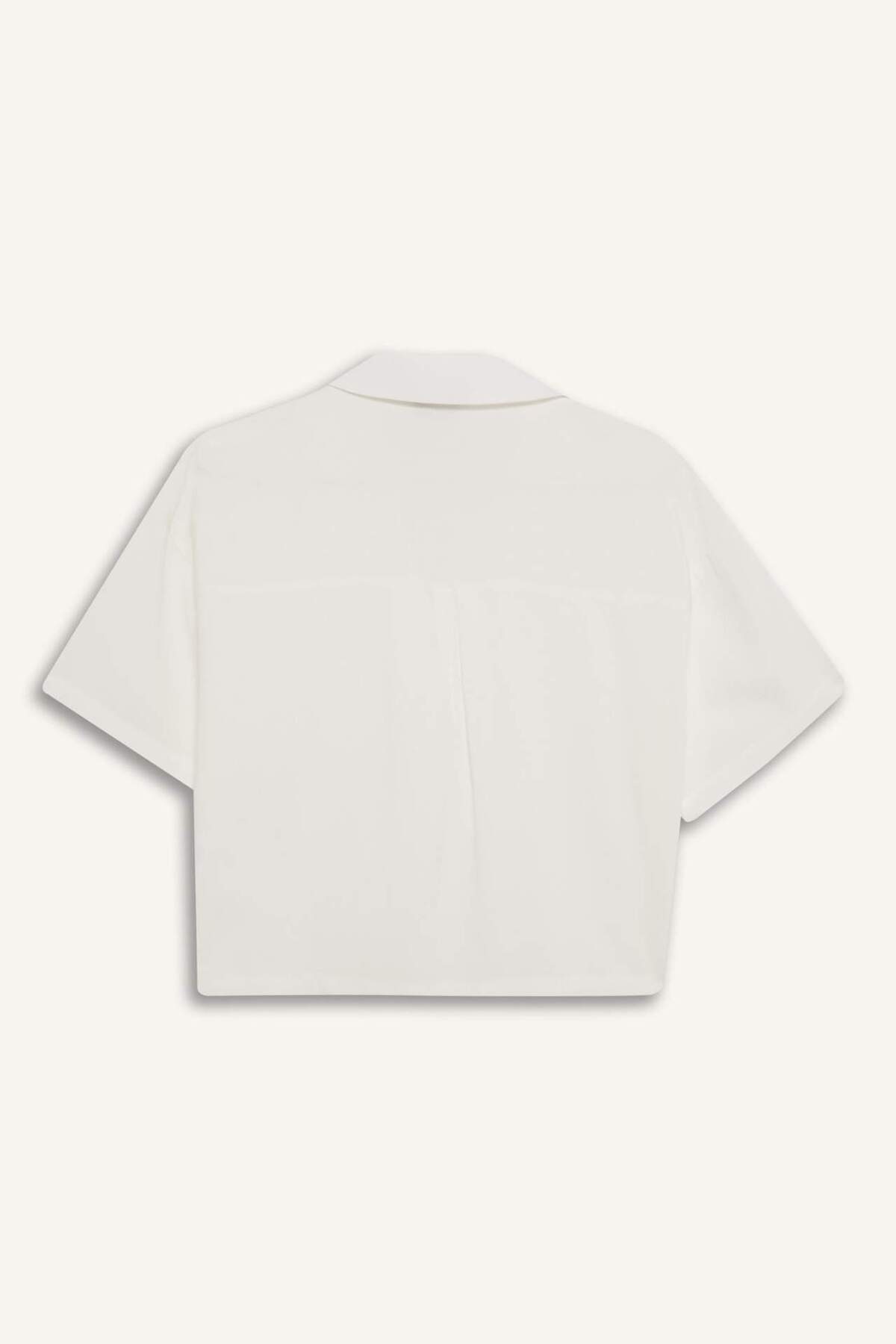 Defacto  Oversize Geniş Kalıp Keten Karışımlı Kısa Kollu Beyaz Gömlek C3807AX25SM - Görsel 8