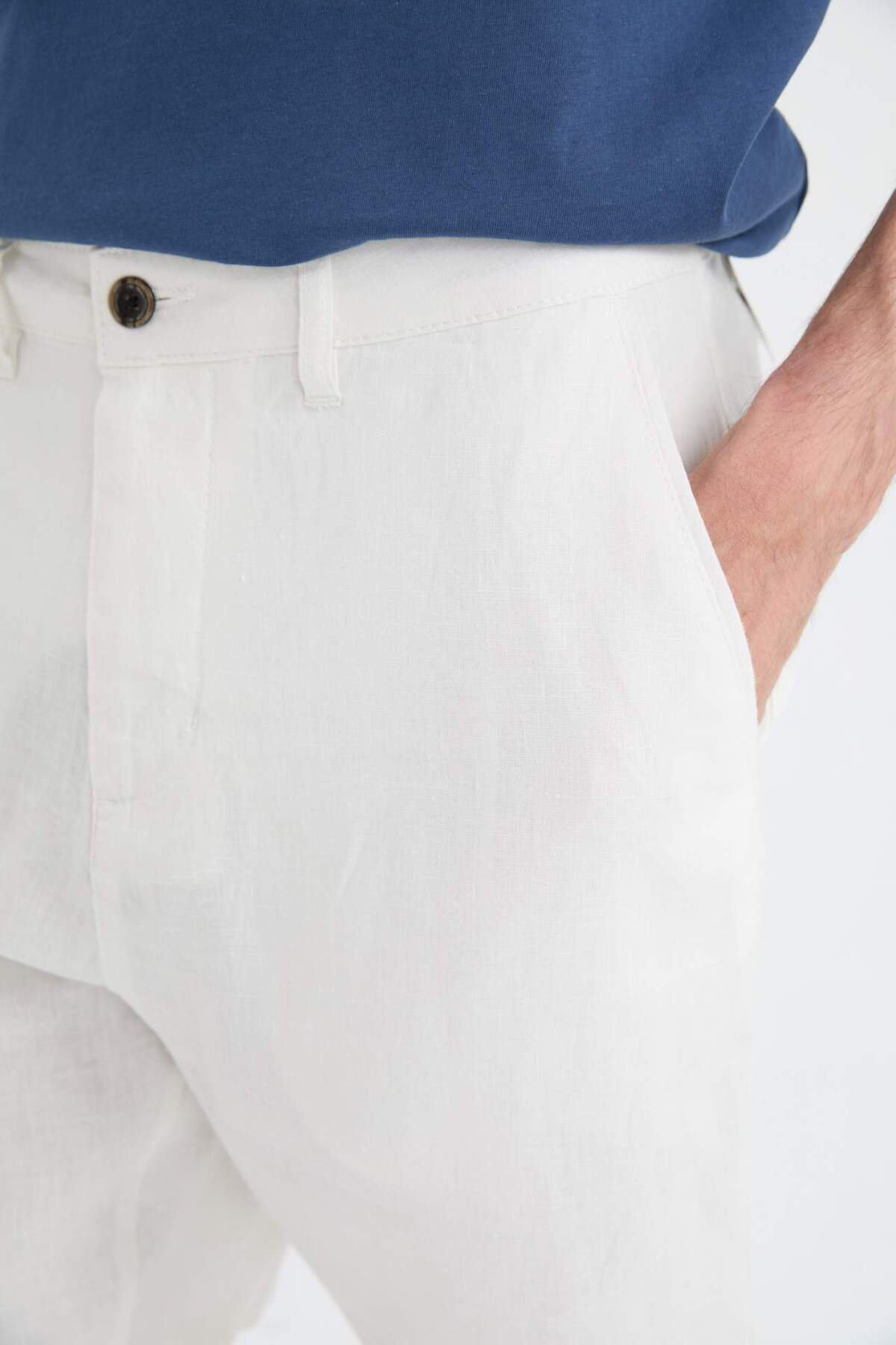 DeFacto %100 Keten Regular Fit Yazlık Bermuda Şort D9931AX25SM görsel 5
