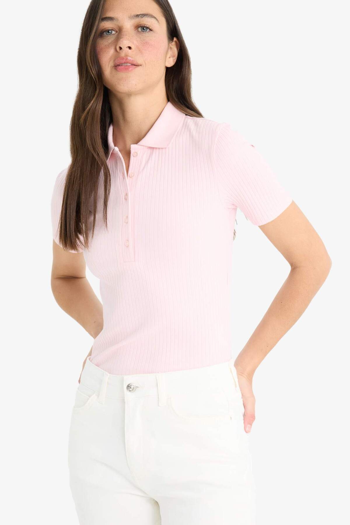 DeFacto Slim Fit, schmal geschnittenes, geripptes Camisole-T-Shirt mit Polokr...