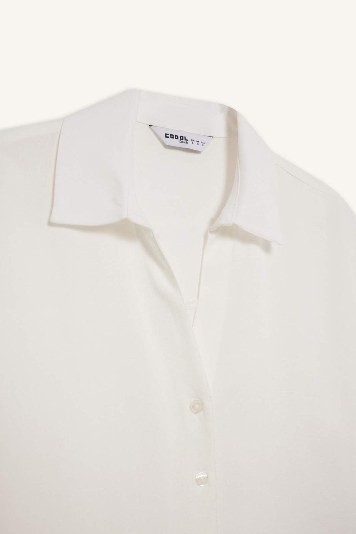 Defacto  Oversize Geniş Kalıp Keten Karışımlı Kısa Kollu Beyaz Gömlek C3807AX25SM - Görsel 7