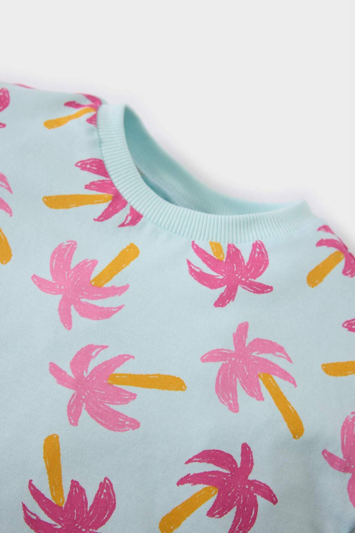 Defacto 2'li Takım Palmiye Desenli Kısa Kollu Tişört Beli Lastikli Şort Kız Bebek E0689A525SM fotoğrafı 3 (önizleme)