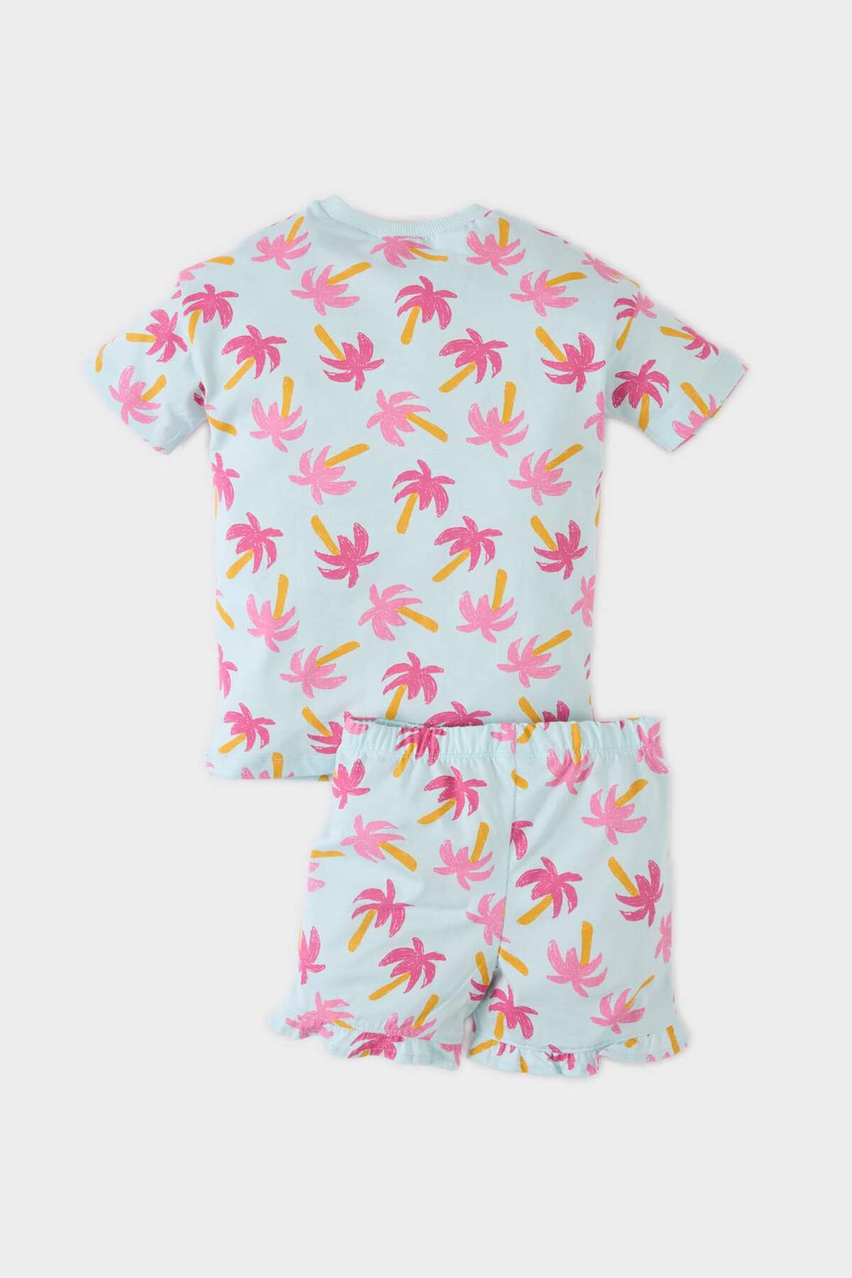 Defacto 2'li Takım Palmiye Desenli Kısa Kollu Tişört Beli Lastikli Şort Kız Bebek E0689A525SM fotoğrafı 4 (önizleme)