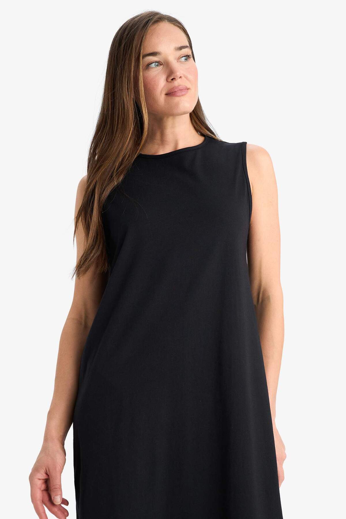 Defacto  %100 Pamuk Regular Fıt Basıc Penye Kolsuz Midi Elbise C9686AX25SM - Görsel 3