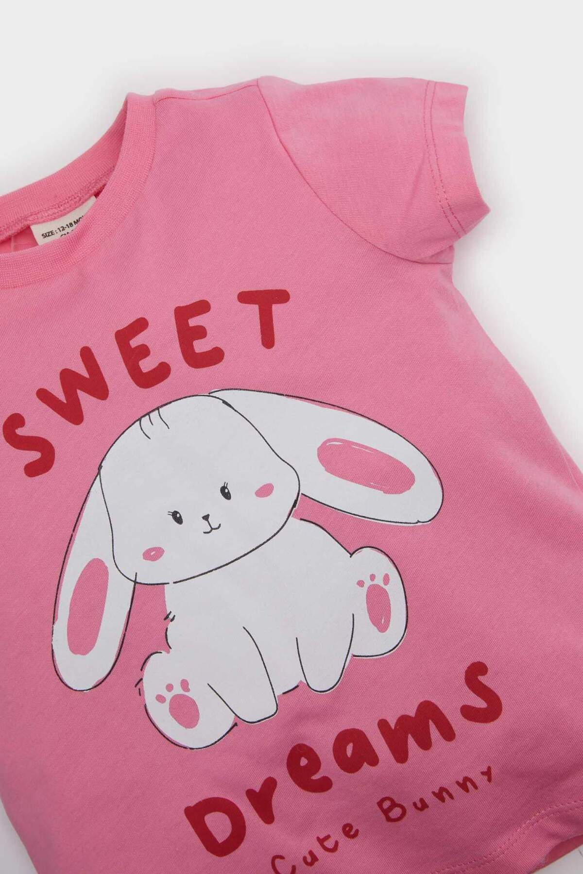 Defacto Pijama Takımı Baskılı Kısa Kollu Fitilli Kaşkorse Üst Beli Lastikli Çizgili Şort Kız Bebek E4646A525 fotoğrafı 7 (önizleme)