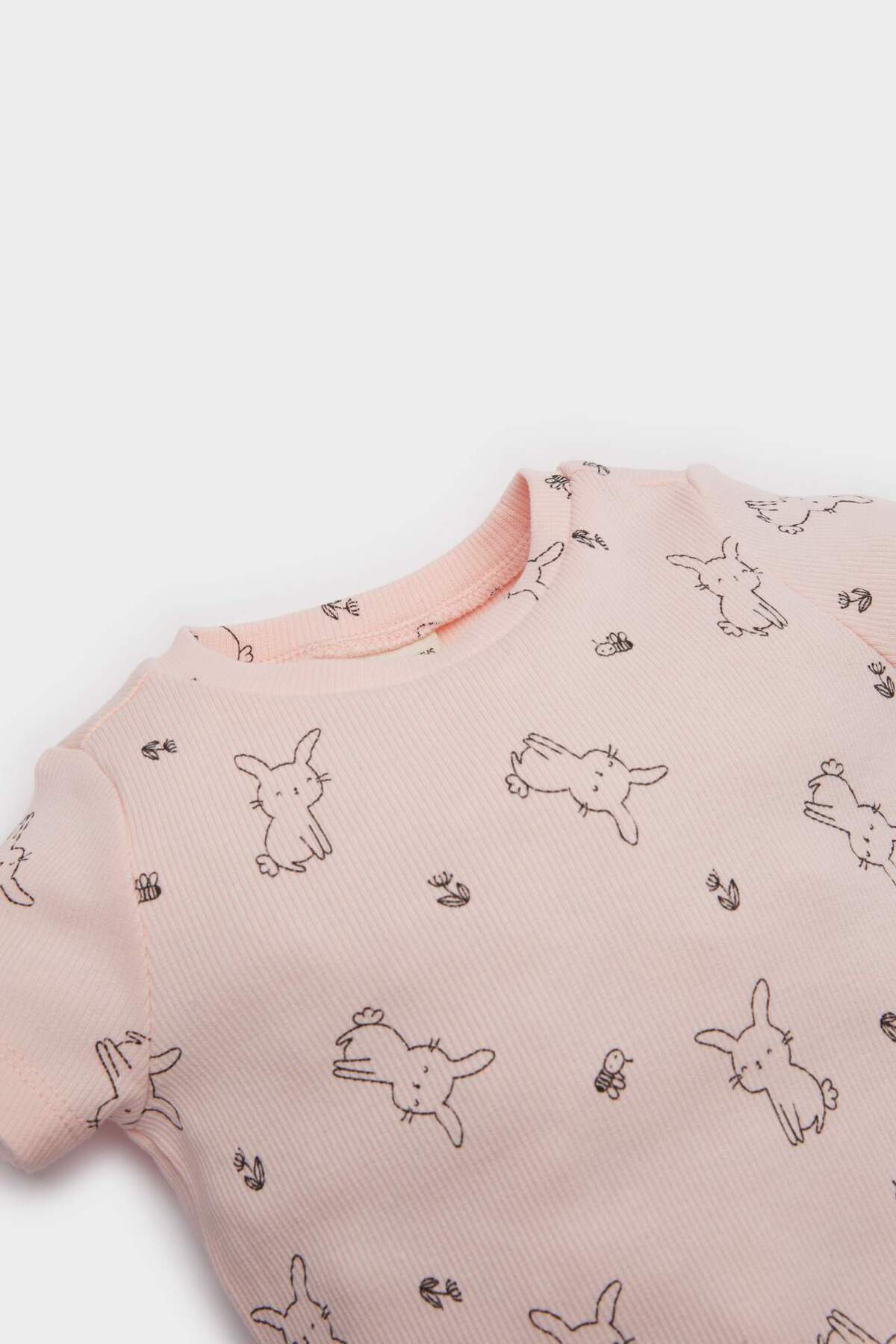 Defacto 2'li Takım Desenli Fitilli Kaşkorse Kısa Kollu Çıtçıtlı Body Beli Lastikli Şort Kız Bebek E8240A525S fotoğrafı 2 (önizleme)