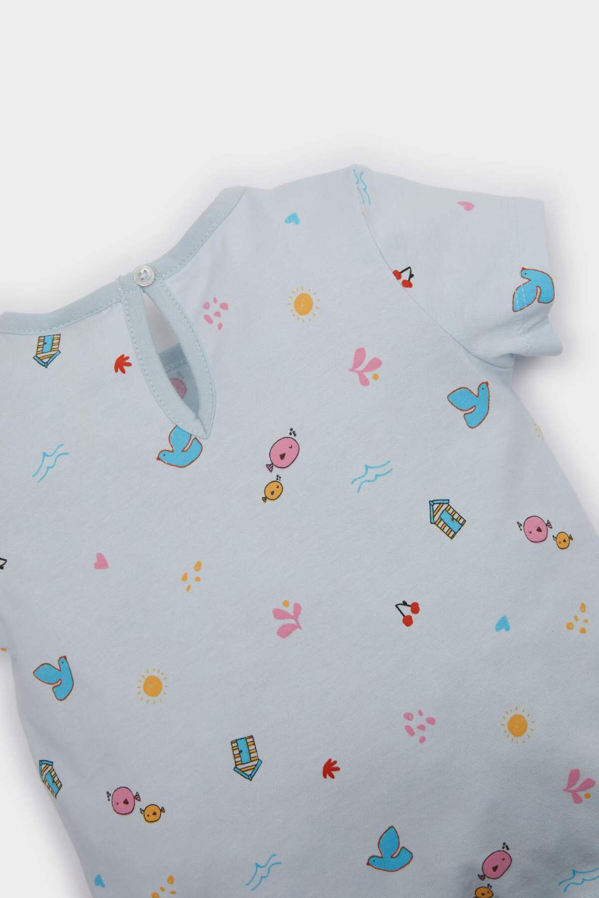 Defacto Kız Bebek Pijama Takımı Desenli Kısa Kollu Penye Üst Beli Lastikli Şort E9603A525SM fotoğrafı 3 (önizleme)