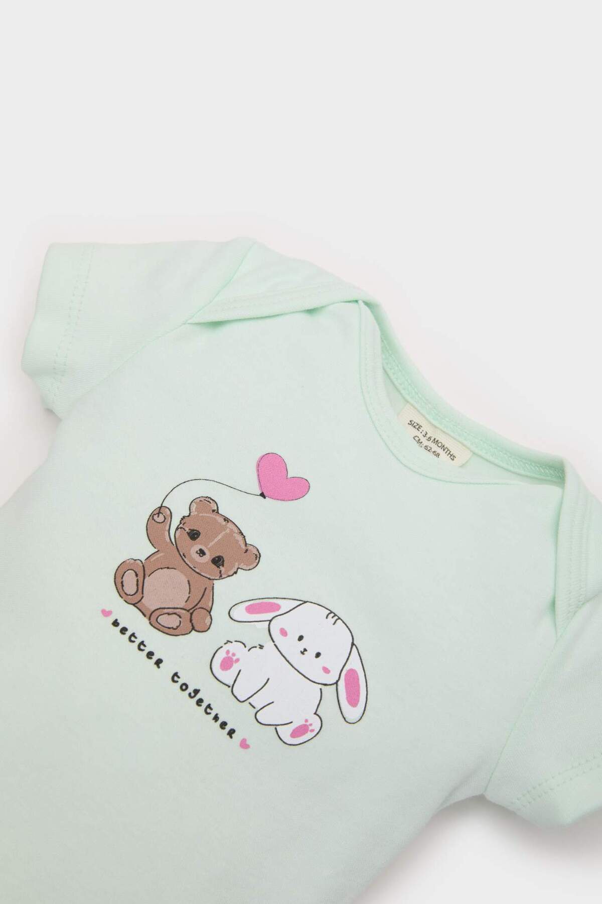 Defacto Bisiklet Yaka Baskılı Ribana Kısa Kollu Çıtçıtlı Body Kız Bebek Yenidoğan E8243A525SM fotoğrafı 2 (önizleme)