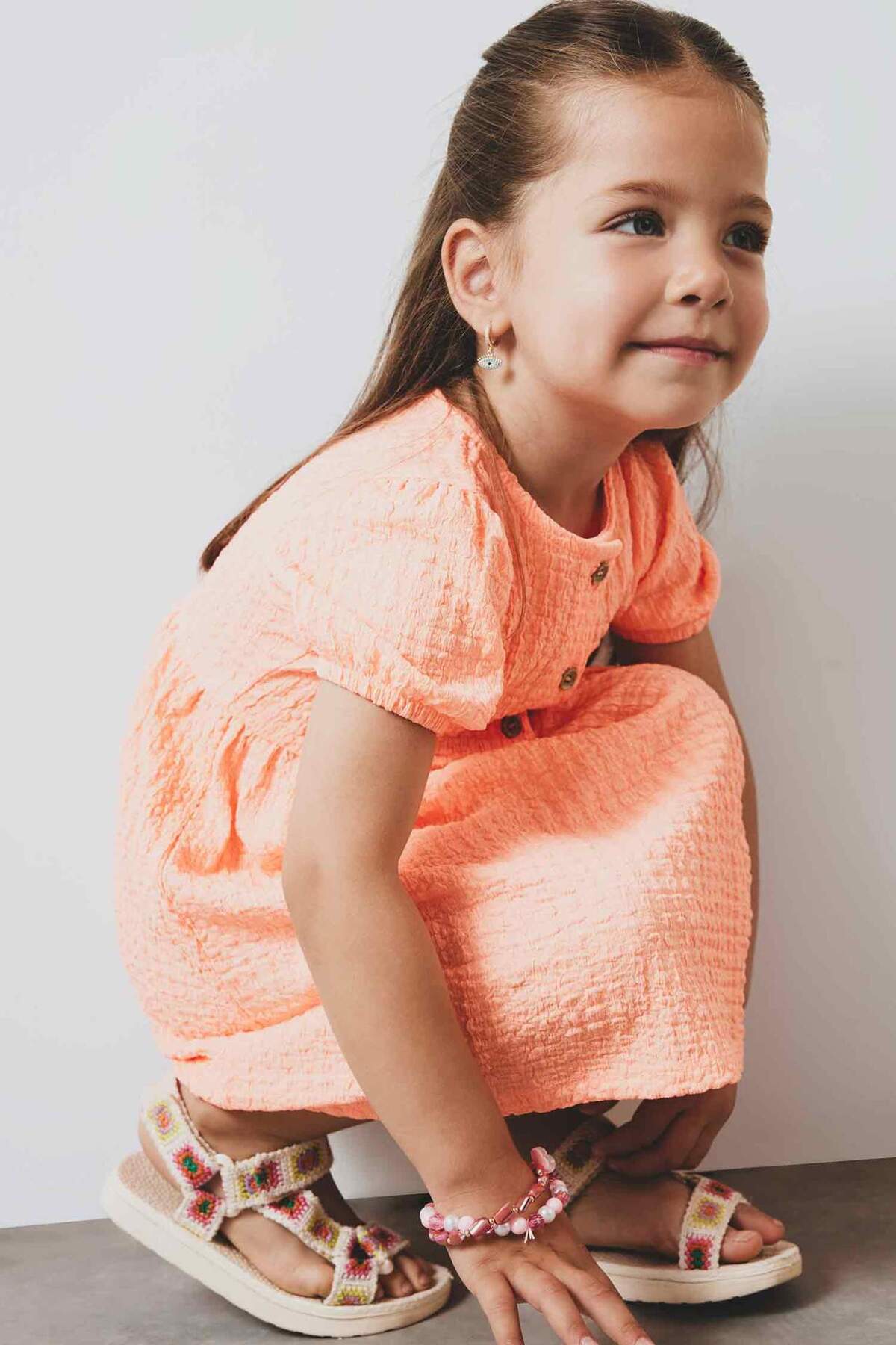 Defacto Kısa Kollu Bürümcük Yazlık Elbise Kız Bebek E8716A525SM fotoğrafı 4 (önizleme)