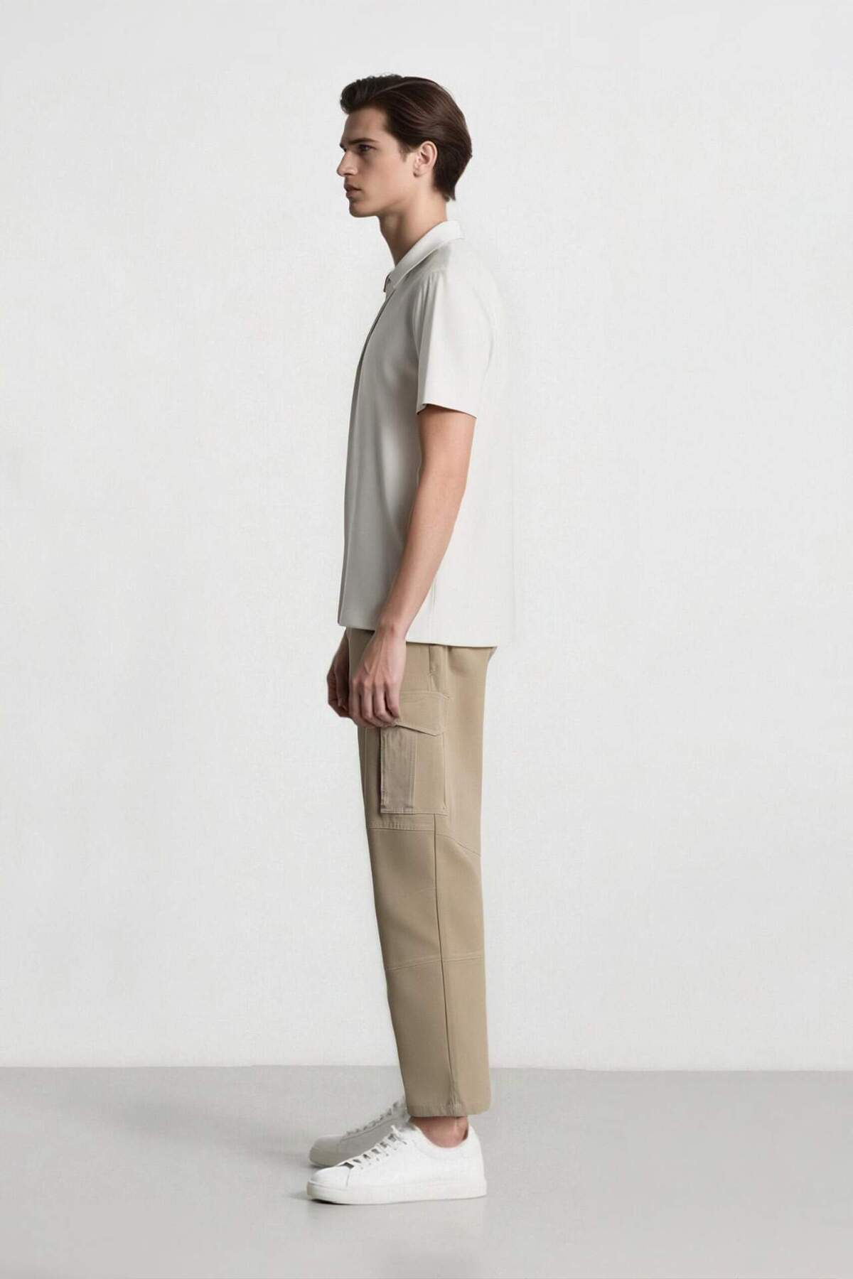 Wide Leg Bol Rahat Kesim Kargo Cepli Geniş Paça Gabardin Pantolon E5810AX25SP — بژ — تصویر 5 از 8