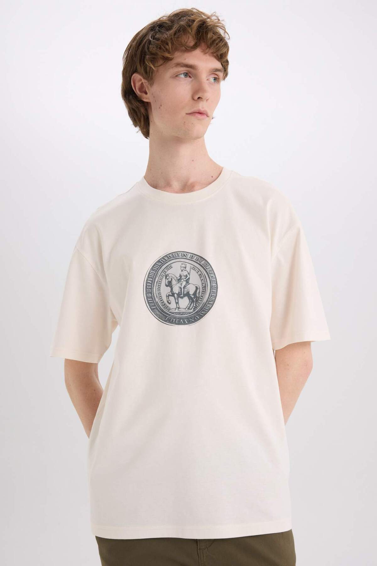 Defacto 100% Cotton Boxy Fit Crew Neck Printed Short Sleeve T-Shirt E4542Ax25Sm