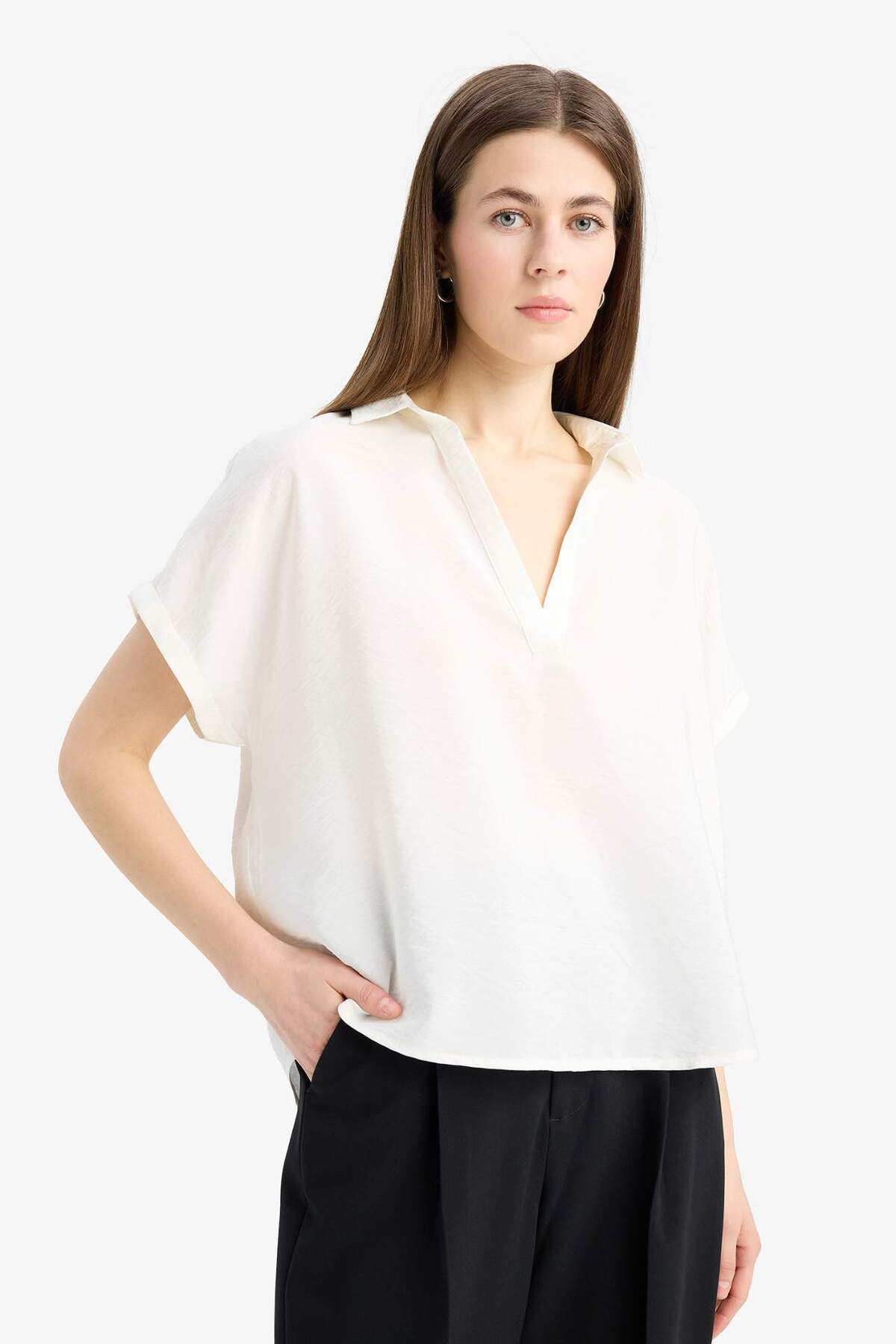 Defacto  Comfort Fit Gömlek Yaka Basıc Bluz E5989AX25SP - Görsel 4
